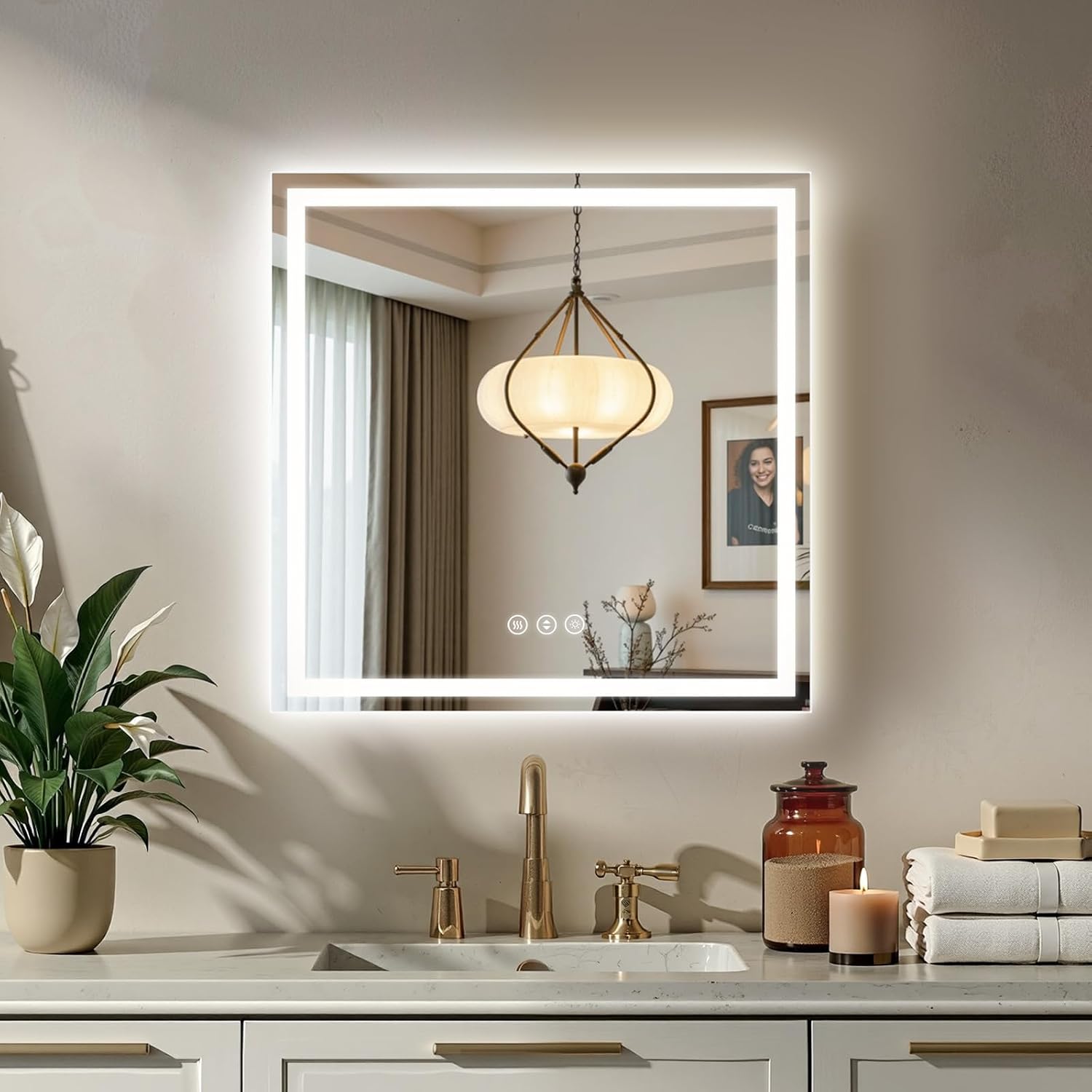 Detalle de Rpoesx 30" x 30" LED Bathroom Mirror, Front and Backlit, Anti-Fog