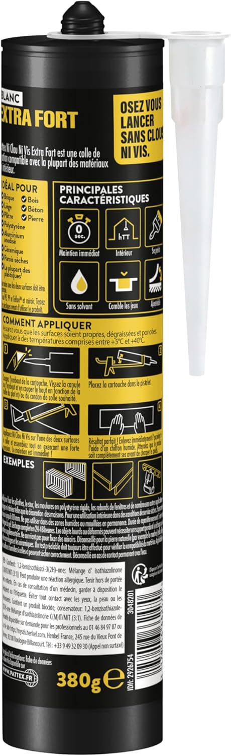 Thumbnail 1 de Pattex Ni Clou Ni Vis Extra Fort – Colle de fixation 380 g (usage intérieur, prise immédiate)