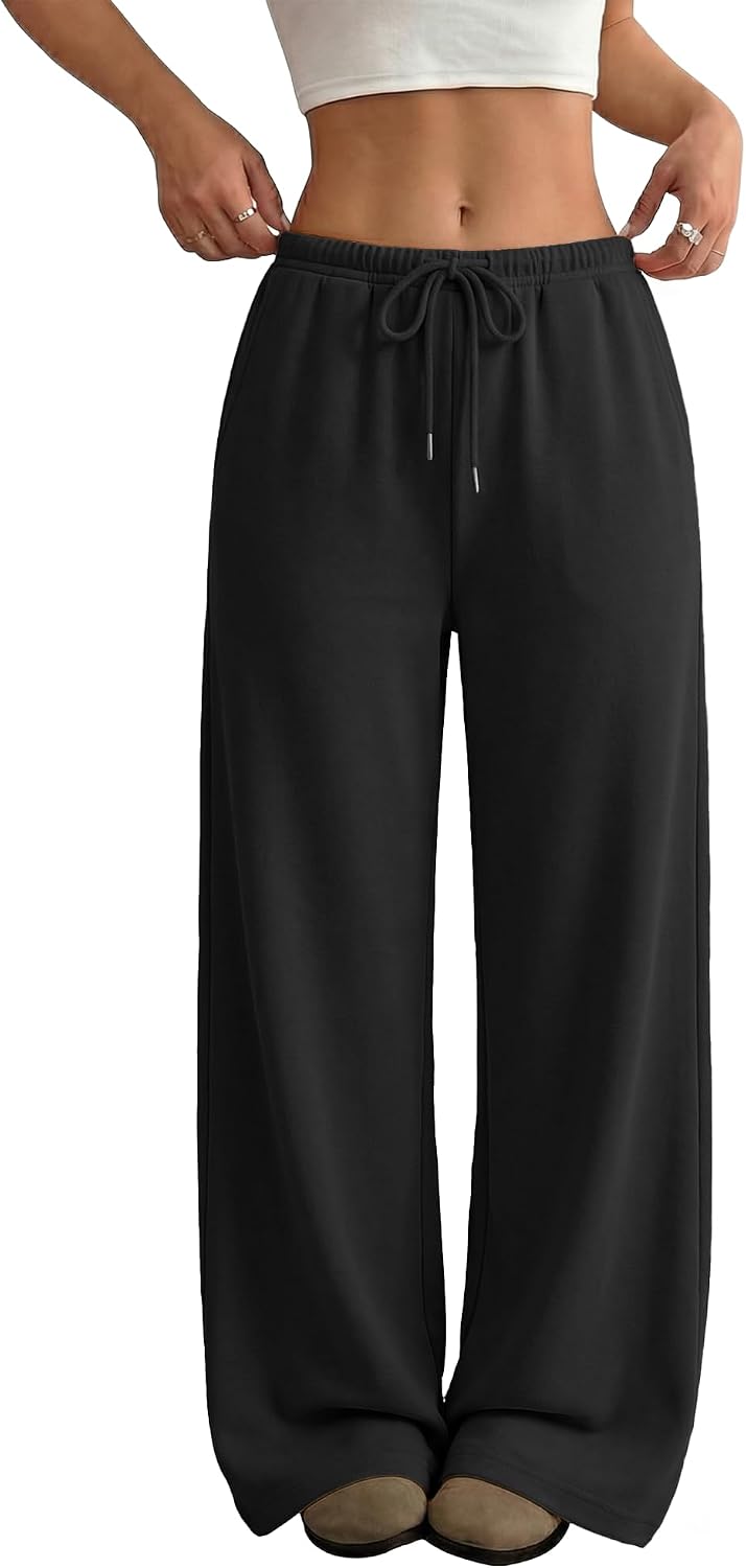 Detalle de JEKAOYI Women's Wide-Leg Sweatpants, High-Waisted with Drawstring and Pockets