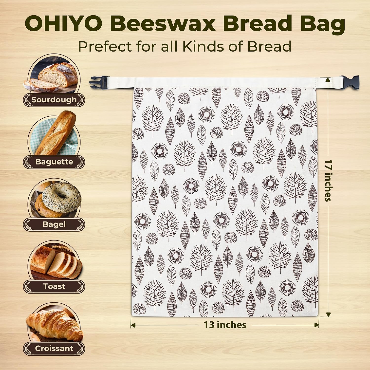 Detalle de OHIYO Reusable Beeswax Bread Bags – 2 Pack, 43x33 cm
