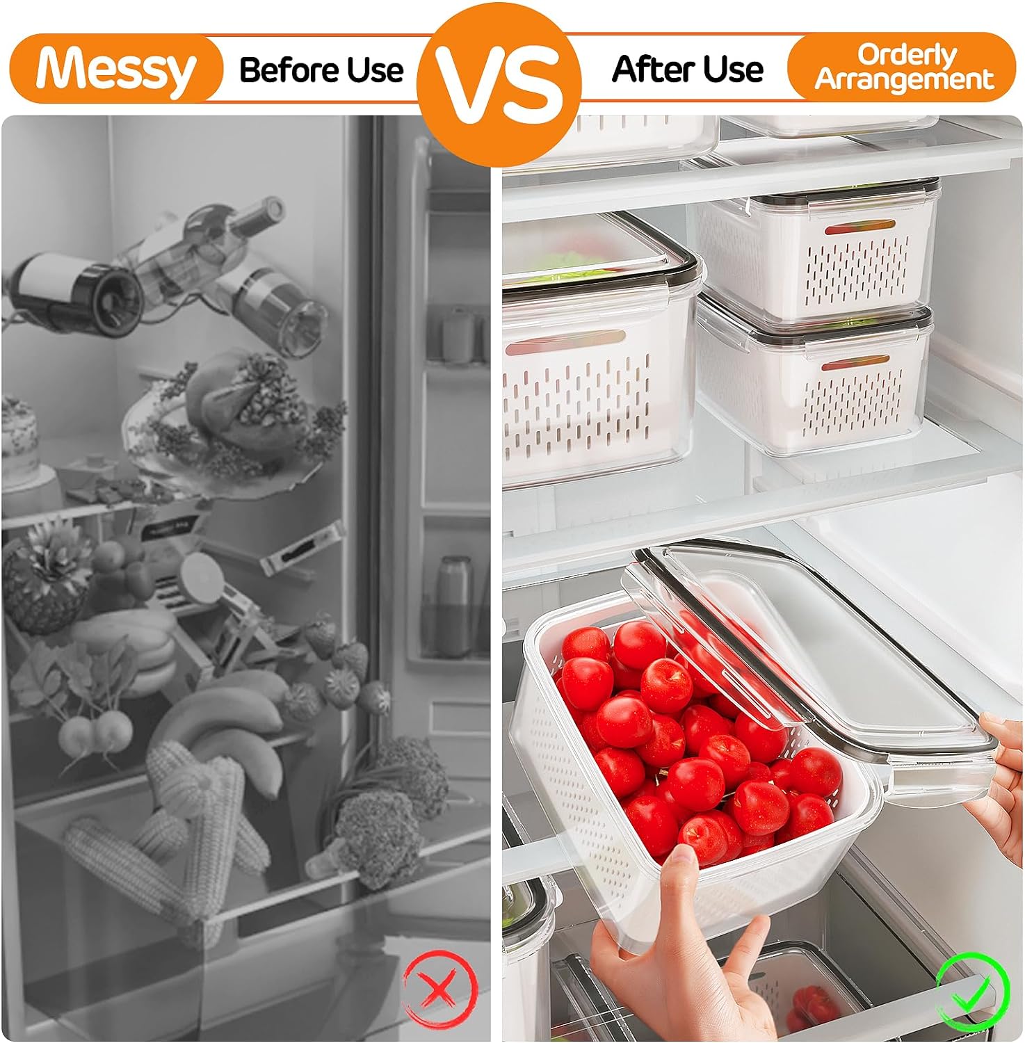 Thumbnail 6 de 5-Pack Fruit Storage Containers with Removable Colanders — 4-in-1 Fridge Organizer Bins