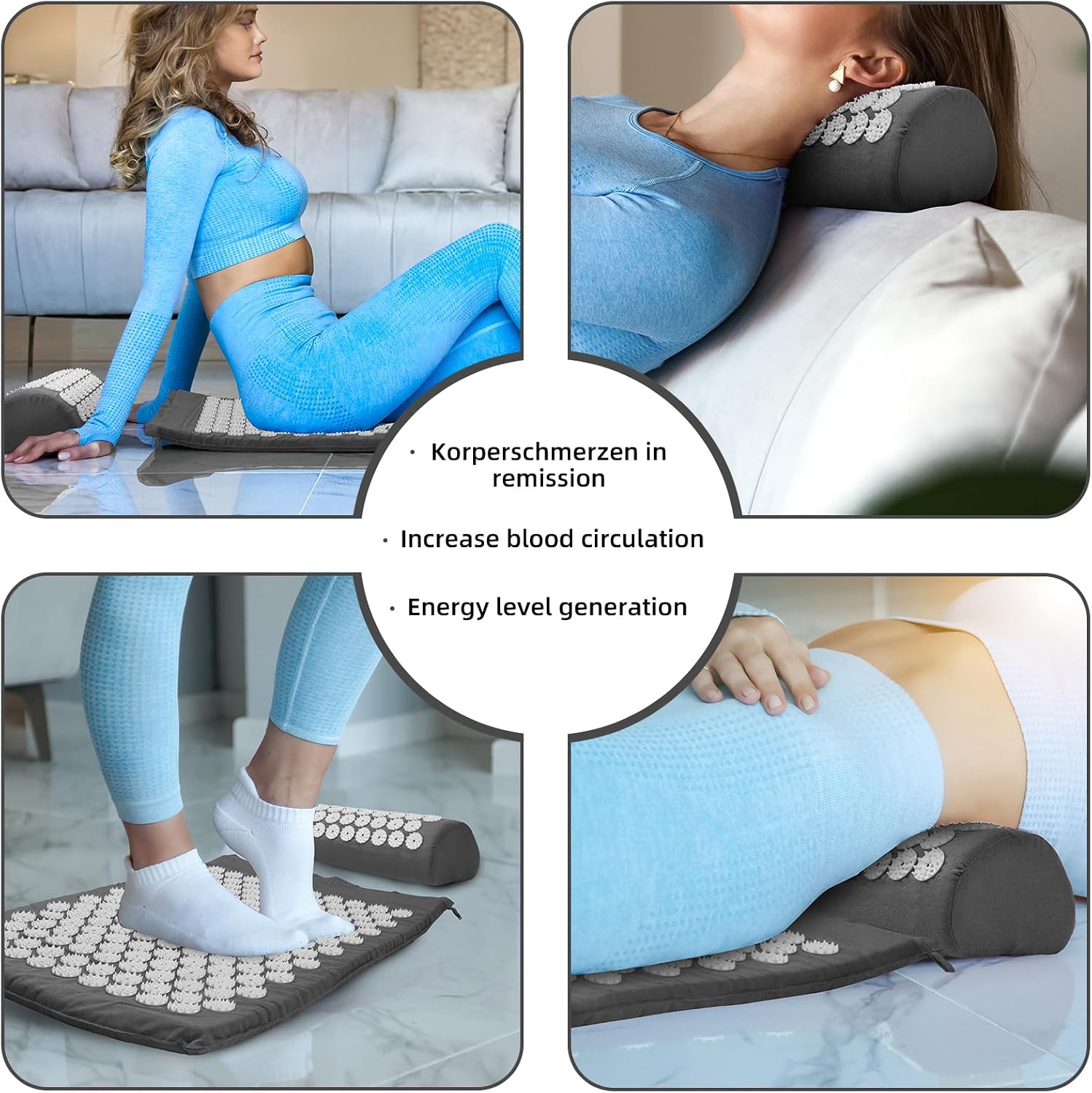 Detalle de Acupressure Mat and Pillow Set with 2 Massage Balls – Grey