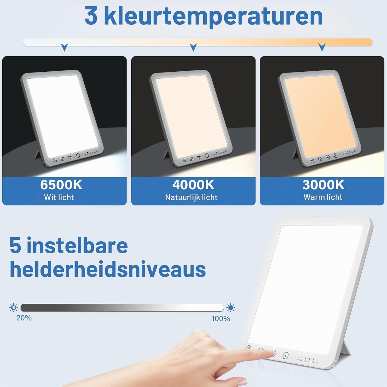 Detalle de OHFAMO daglichtlamp 10.000 lux met 3 kleurtemperaturen en dimfunctie