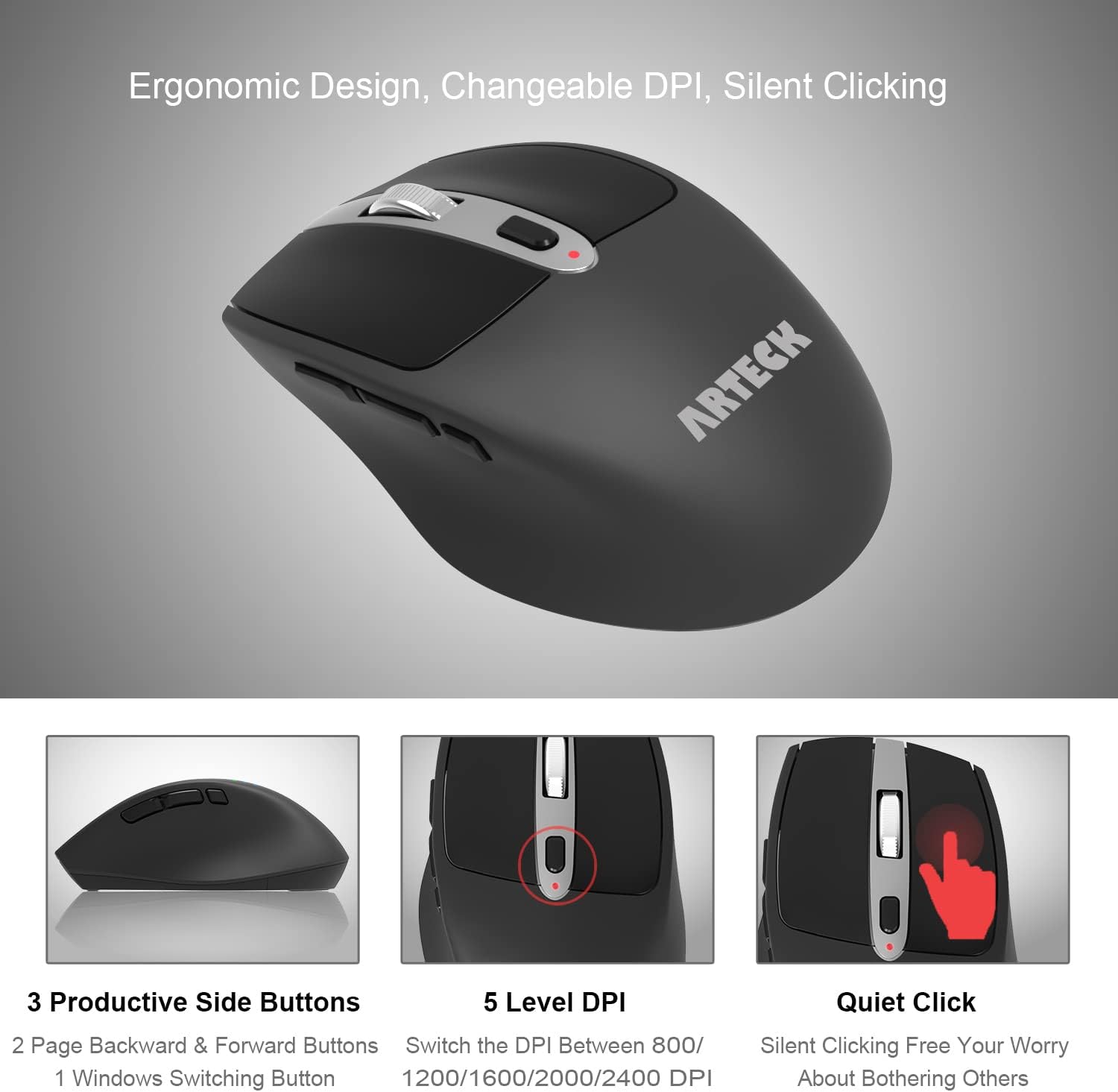 Thumbnail 2 de Arteck 2.4G Wireless Keyboard and Mouse Combo (Ultra Slim Full Size Keyboard + Ergonomic MW167 Mouse) with USB-C charging