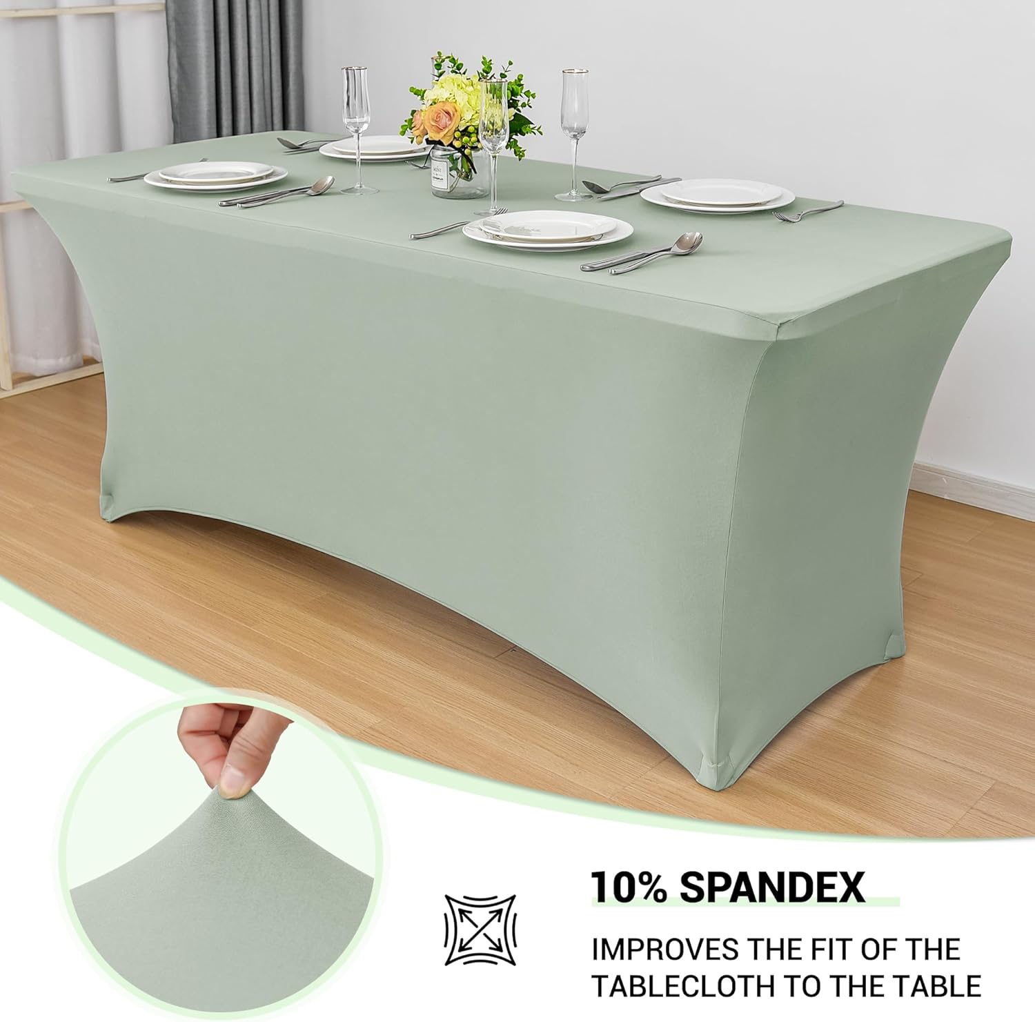 Detalle 2 de Obstal 2PC Sage Green Tablecloth 8ft Rectangle โ๐
