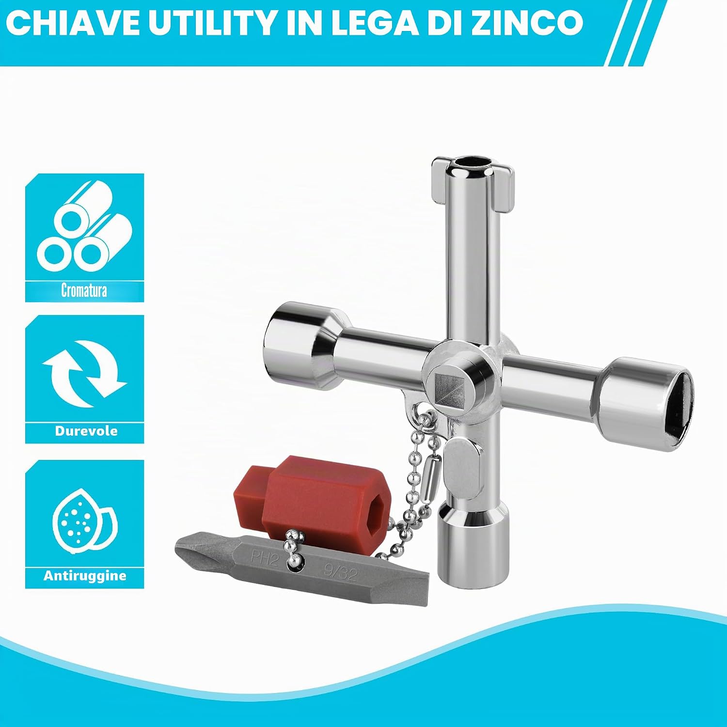 Detalle de DURATECH 4 vie chiave di utilità multifunzionale con punta PH2 per contatore, gas, acqua ed elettricità