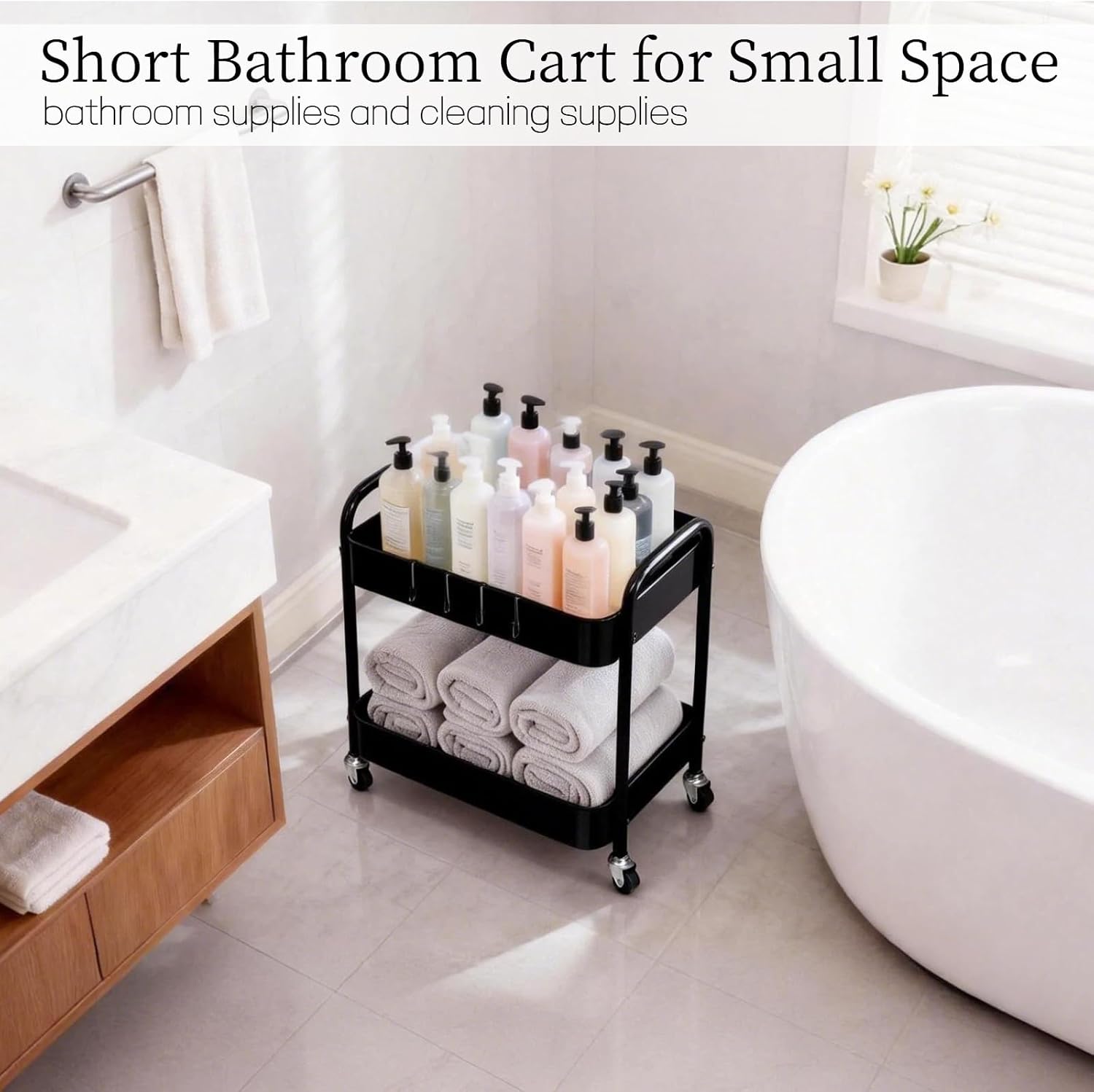 Thumbnail 6 de Ufriandz 2 Tier Storage Cart with Wheels, Metal Under-Desk Organizer