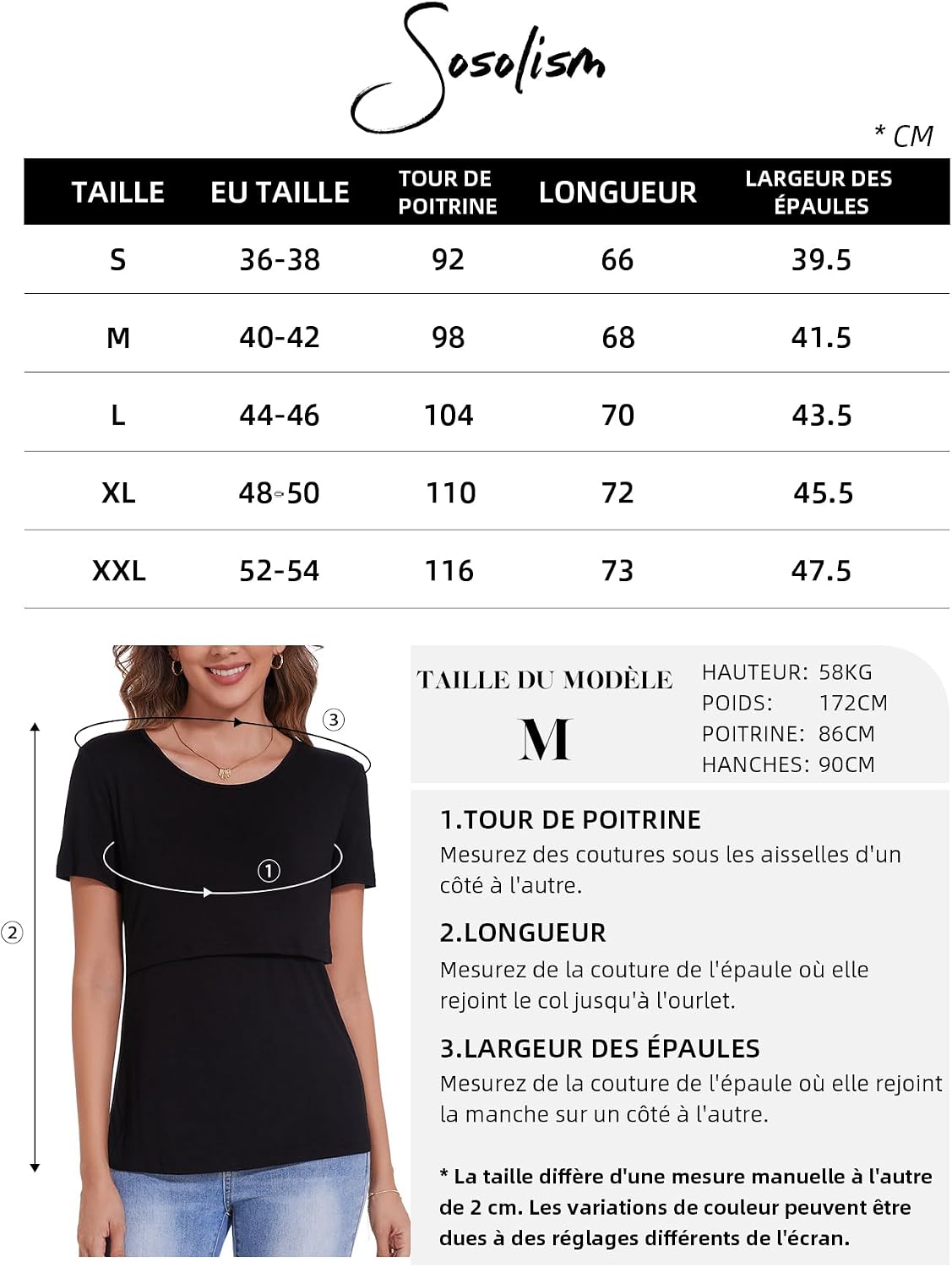 Detalle de Lot de 3 t-shirts d’allaitement à manches courtes Sosolism – confort estival pour femme enceinte et postpartum