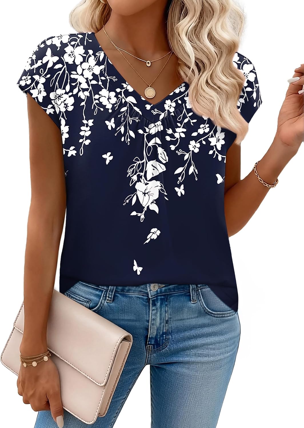 Thumbnail 6 de Zeagoo Women’s Short Sleeve V-Neck Tops: Summer Dressy Casual Blouses
