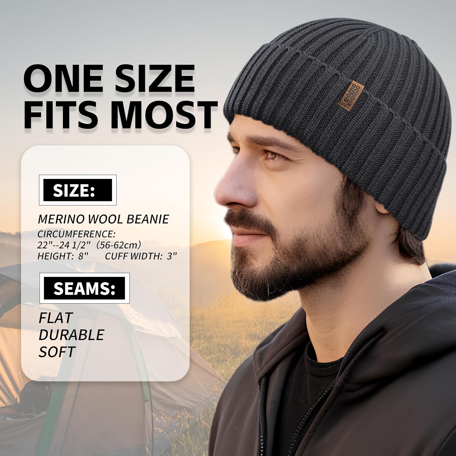 Detalle de OUTDOOR SHAPING Merino Wool Beanie — Unisex Knit Hat 🧣