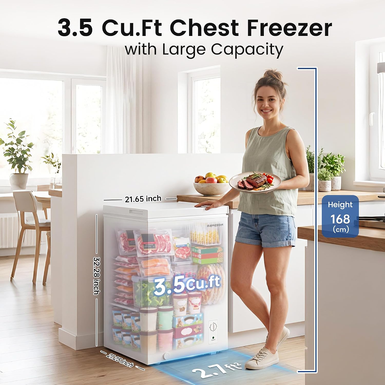 Detalle de BANGSON US-BSF-001 3.5 Cu. Ft. Chest Freezer with Adjustable Temperature