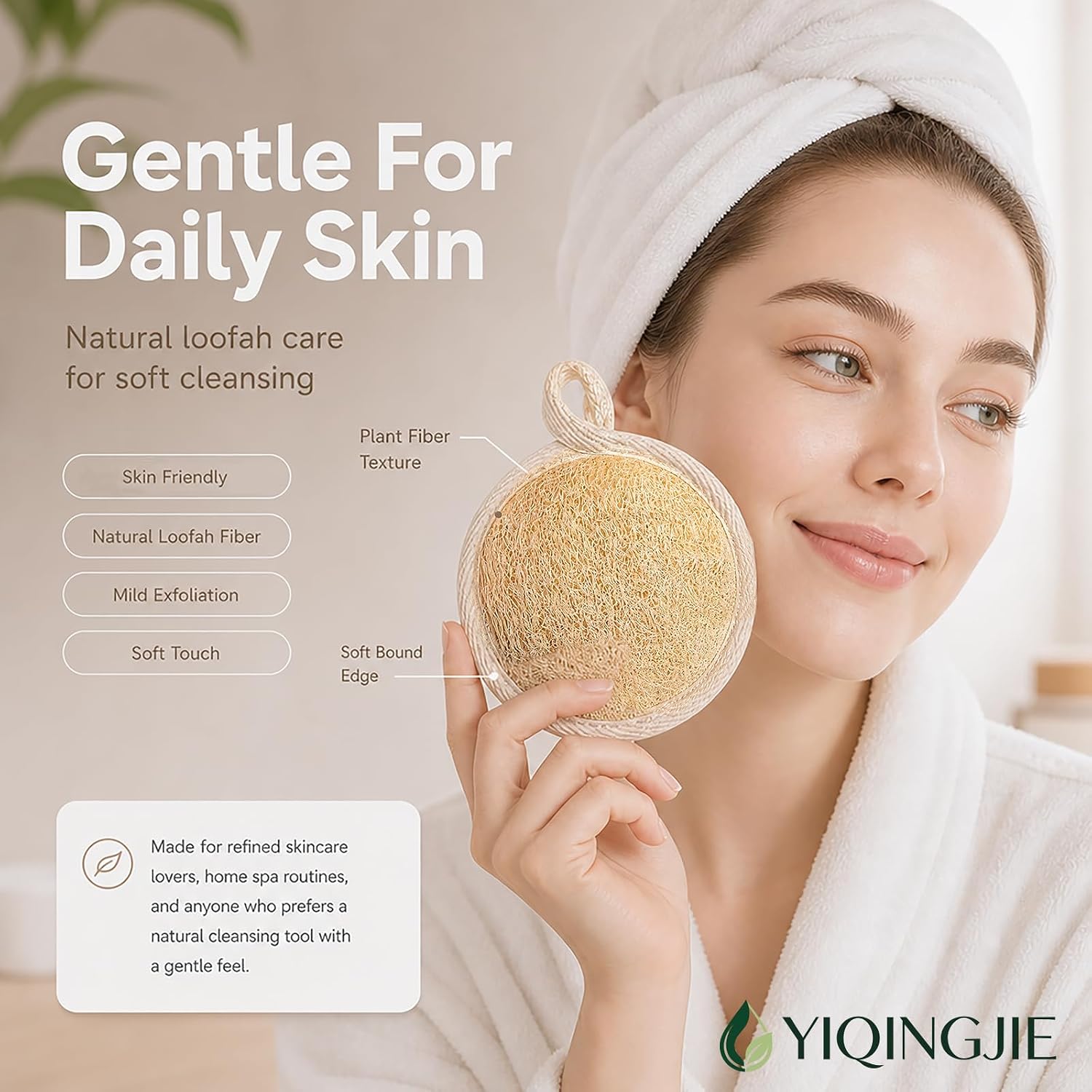 Detalle de YIQINGJIE YQJFACE Natural Loofah Face Scrubber, Beige 4-Pack