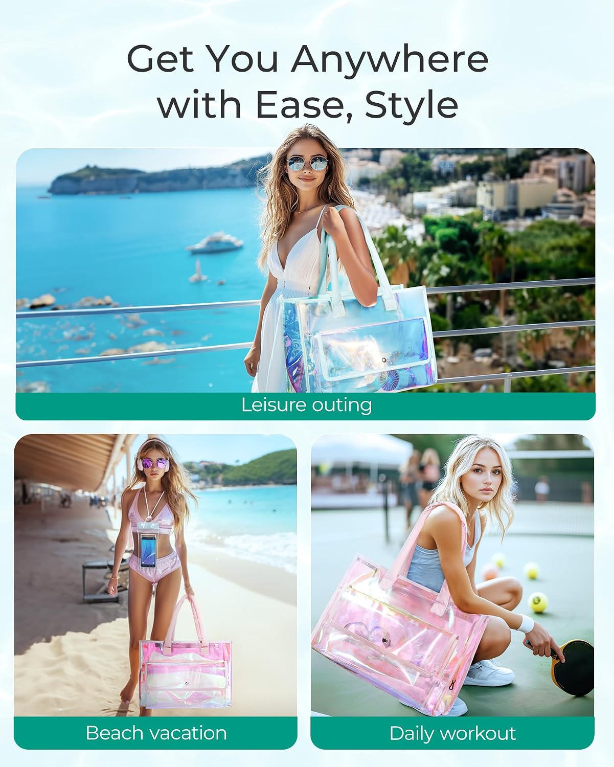 Thumbnail 1 de bagsmart Waterproof Beach Bag for Women with Phone Pouch – Large Tote for Pool, Travel & Vacation