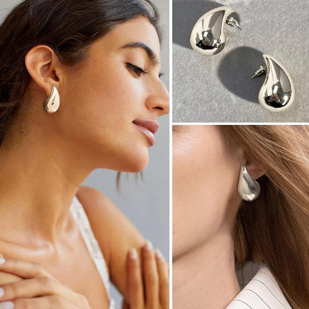 Thumbnail 3 de Gold Chunky Ohrringe (14K vergoldet) mit Wassertropfen-Design – Teardrop Hoop für Frauen & Mädchen