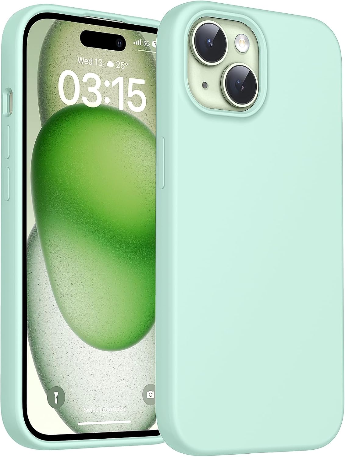 Detalle de TOCOL Liquid Silicone Slim Case for iPhone 15 (6.1-inch) – Green, soft-touch anti-scratch protection