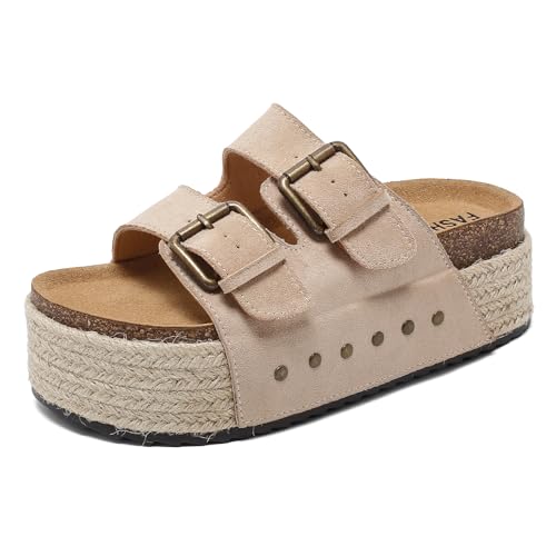 Detalle de Zaxunai Sandalias Mujer con Doble Hebilla y Plataforma de Corcho – Zuecos Mules de Verano