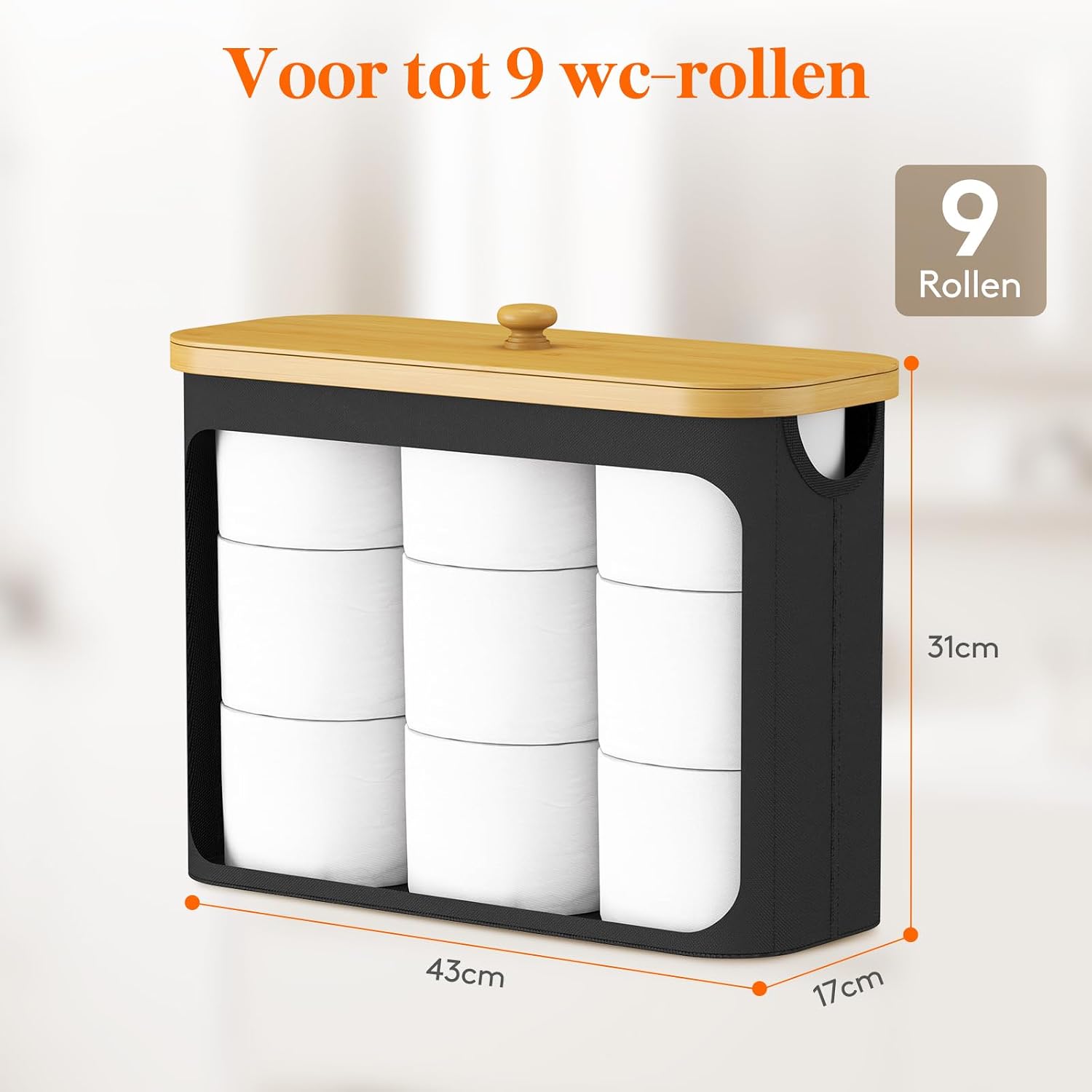 Detalle de Lifewit 23225 toiletpapiermand van bamboe, 23L, zwart met deksel