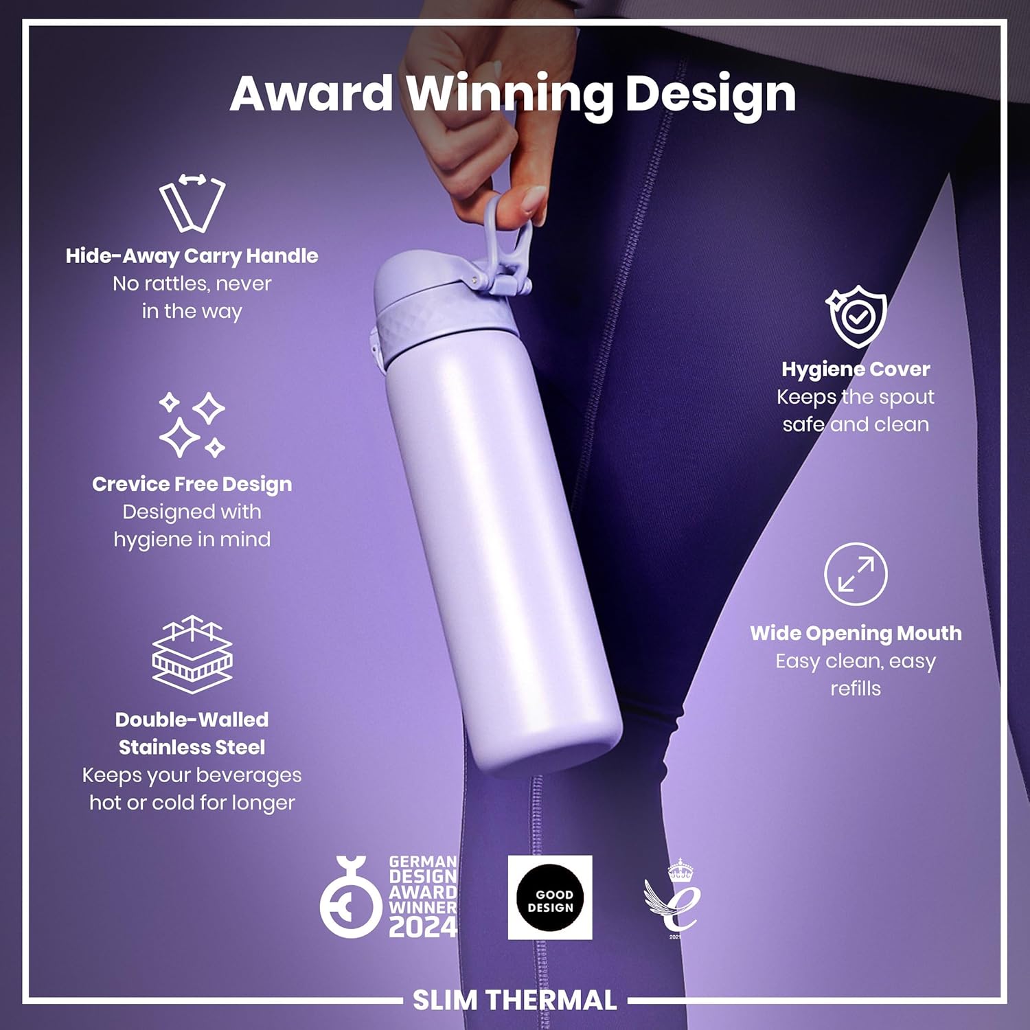 Detalle 2 de ION8 Vacuum Insulated Steel Water Bottle, 500 ml (17 oz) – Leak Proof & Dishwasher Safe