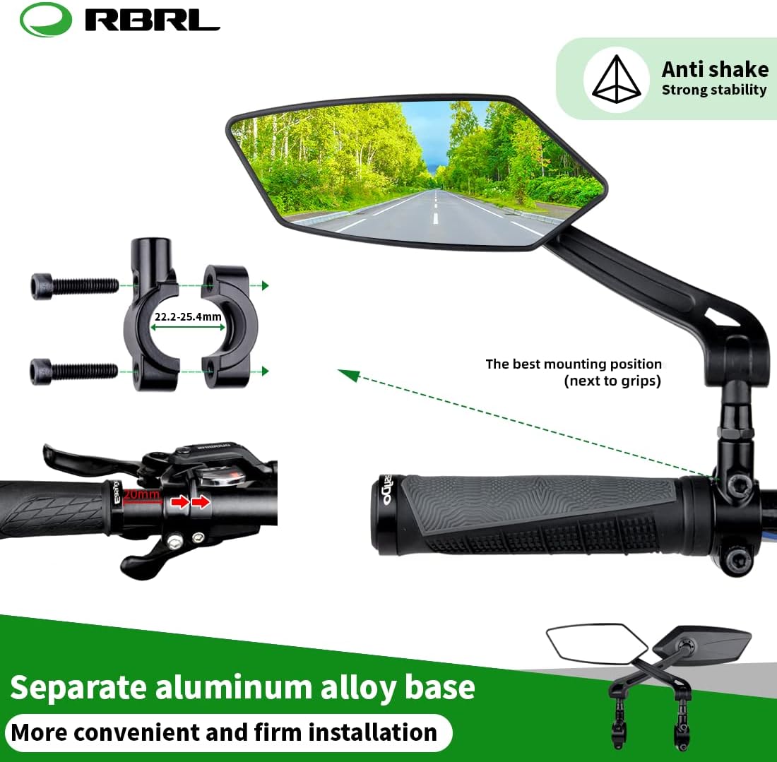 Detalle de RBRL Large Lens Explosion-Proof Bike Mirror Pair with 360° Adjustment for Handlebars