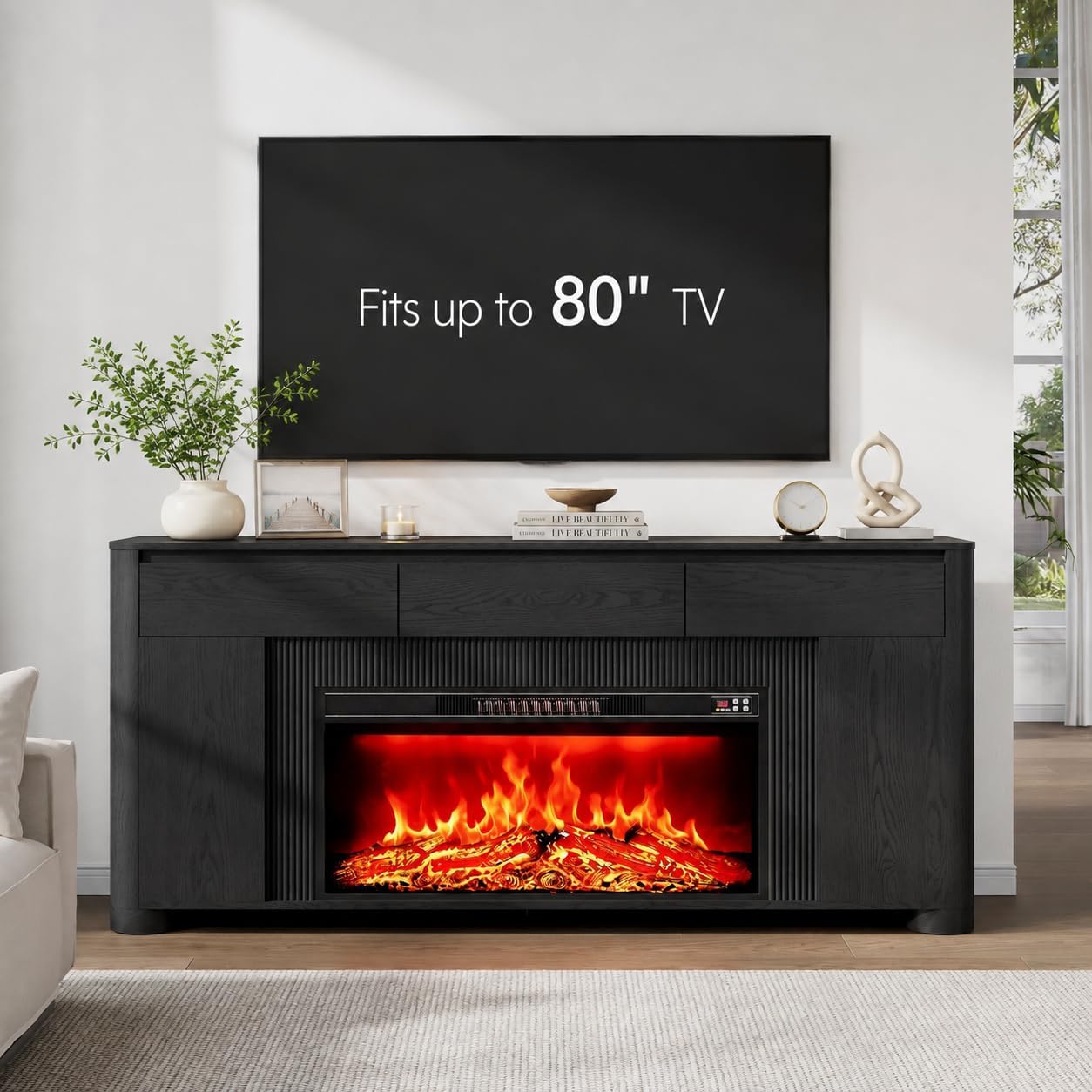 Detalle de Fireplace TV Stand, 70.08-Inch