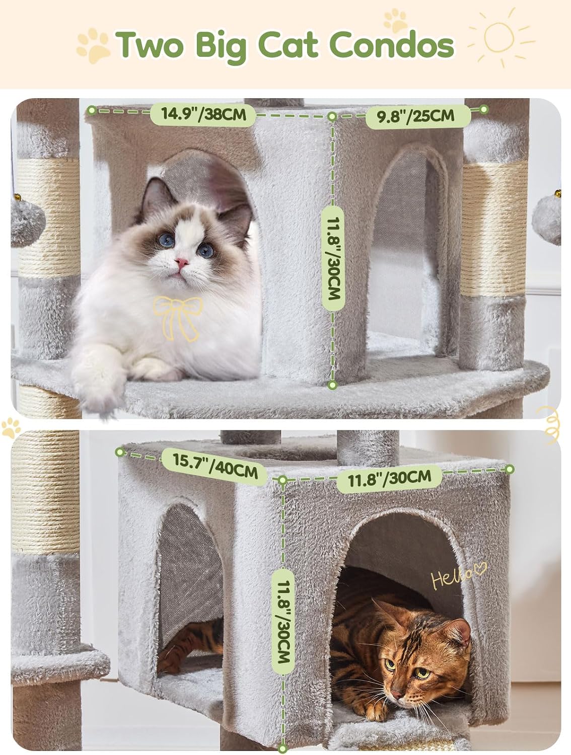 Detalle de Taoqimiao MS047W 193 cm Cat Tree with 7 Sisal Posts, Metal Hammock & Hanging Basket