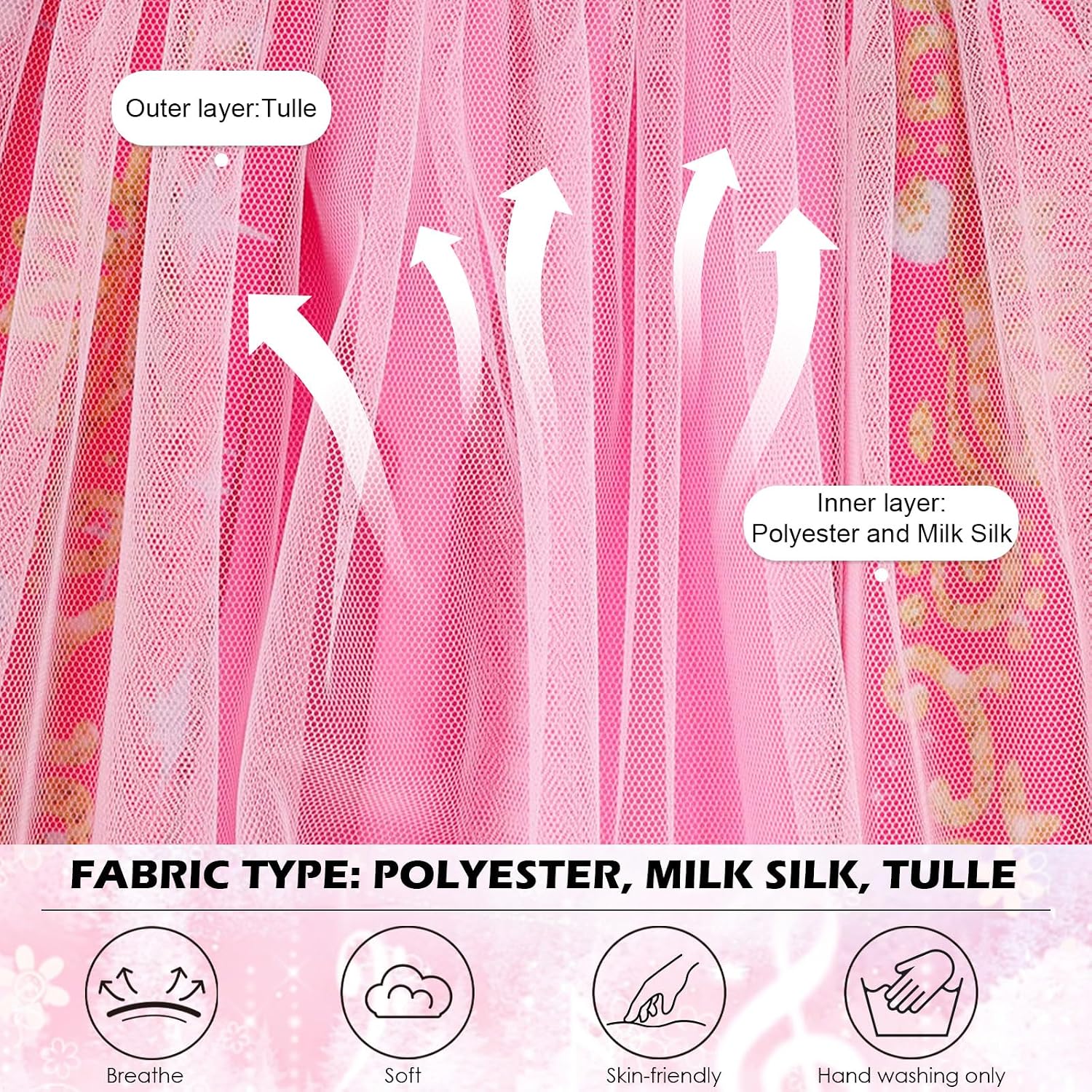 Detalle 1 de HenzWorld Princess A-line Tulle Dress for Girls with Flutter Sleeves