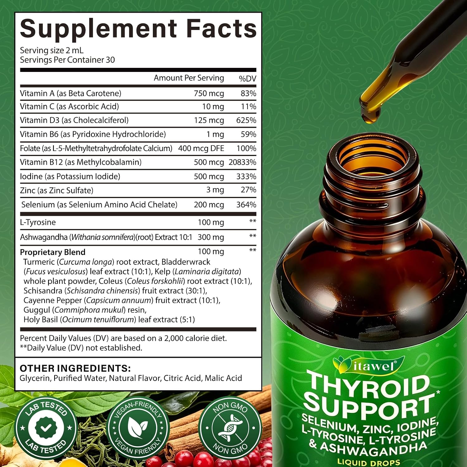 Detalle de Thyroid Support Liquid Drops 60ml – A practical blend for metabolism and hormonal balance