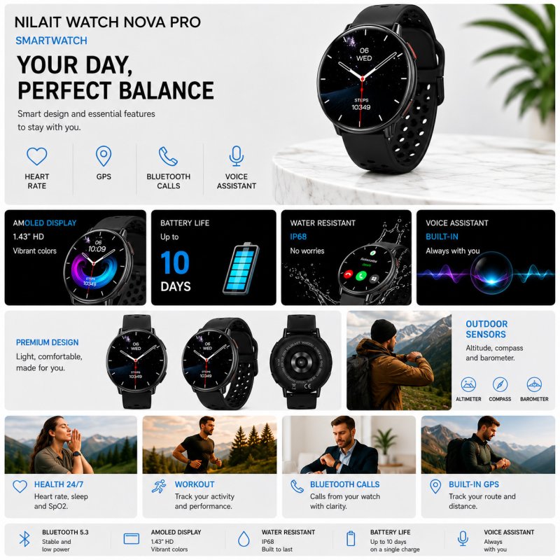 Thumbnail 3 de Nilait Watch Nova Pro: Smartwatch AMOLED 1.43" con GPS, IA y llamadas Bluetooth para outdoor