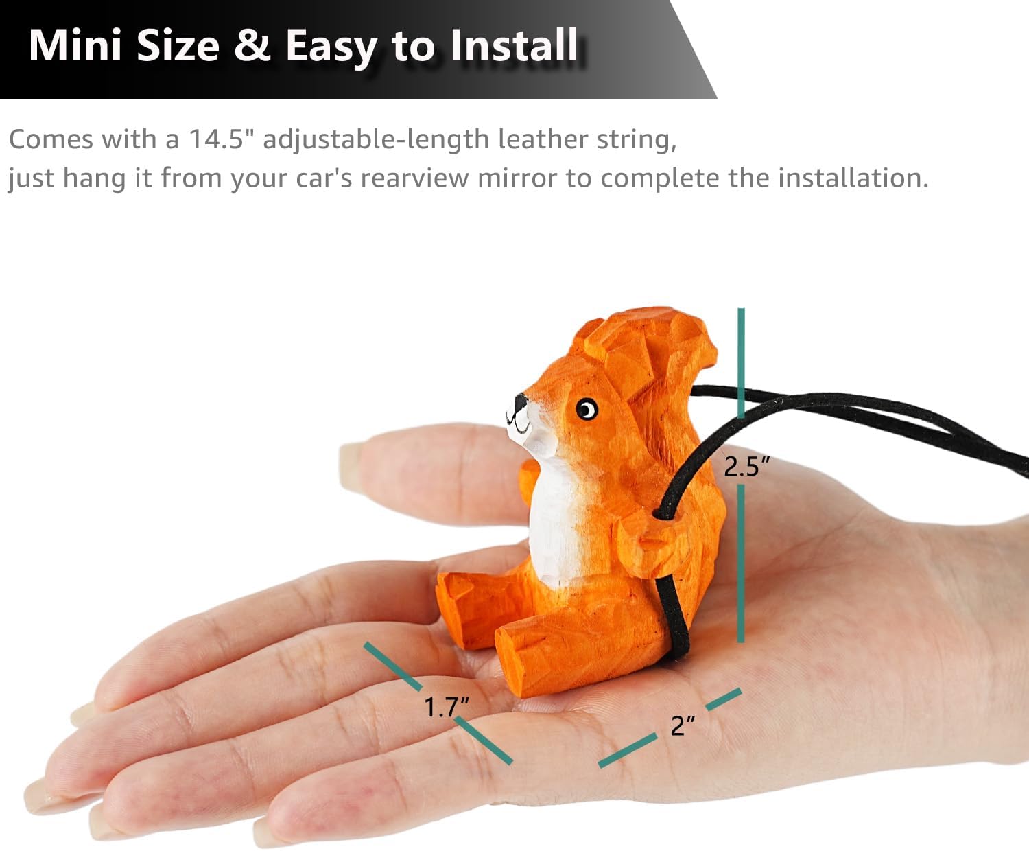 Thumbnail 3 de 100% Handmade Wooden Squirrel Car Hanging Ornament – hand-carved wooden swing décor for rear-view mirror
