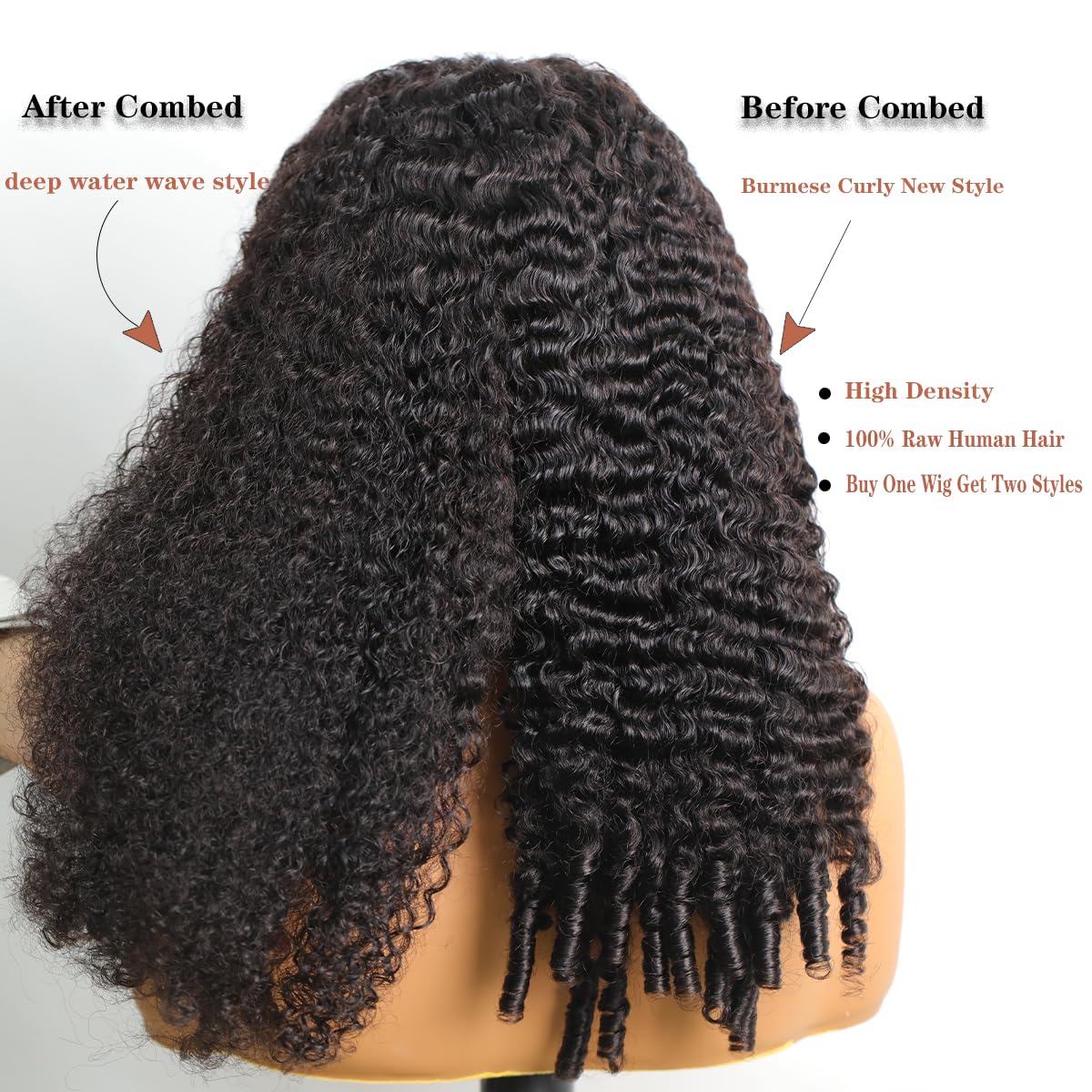 Thumbnail 3 de 250 Density Burmese Curly Human Hair 5x5 HD Lace Closure Wig (12A Virgin Raw) – 30 inch Wear & Go Glueless