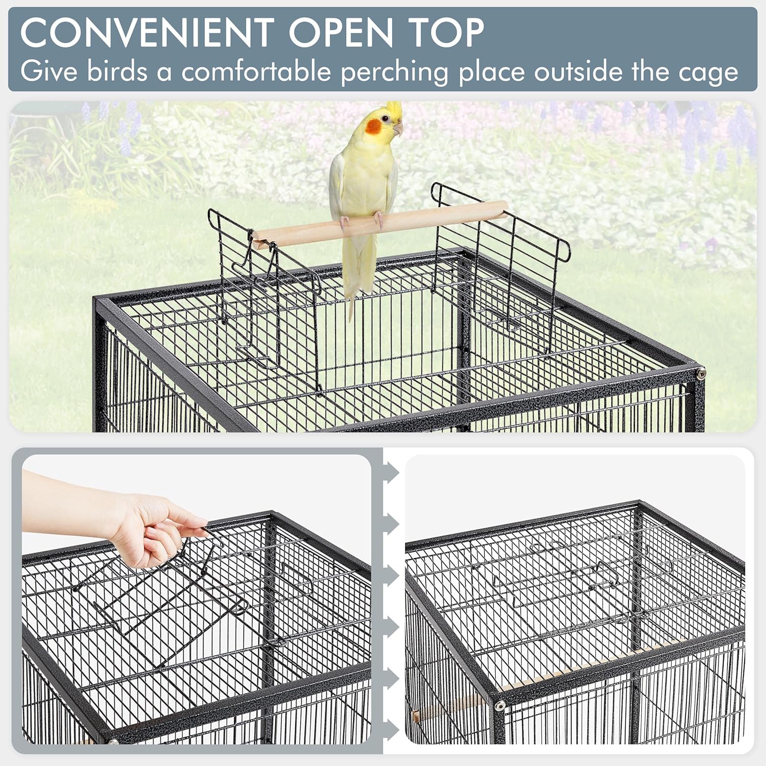Detalle 2 de Yaheetech 100.5cm Iron Open-Top Bird Cage with Rolling Stand (45.5 x 45.5 x 100.5cm) for Budgies, Parakeets & Lovebirds