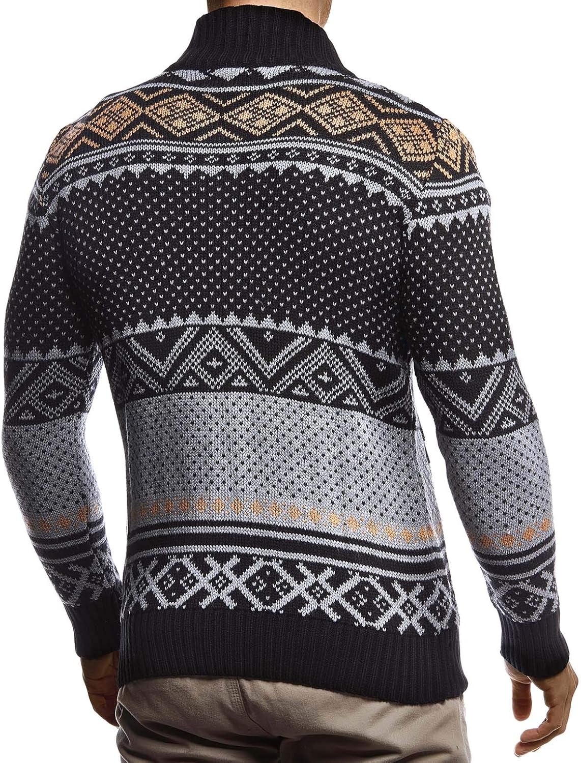 Detalle 2 de Leif Nelson LN20759 Veste en tricot avec col montant pour homme – Grosse maille, motif norvégien