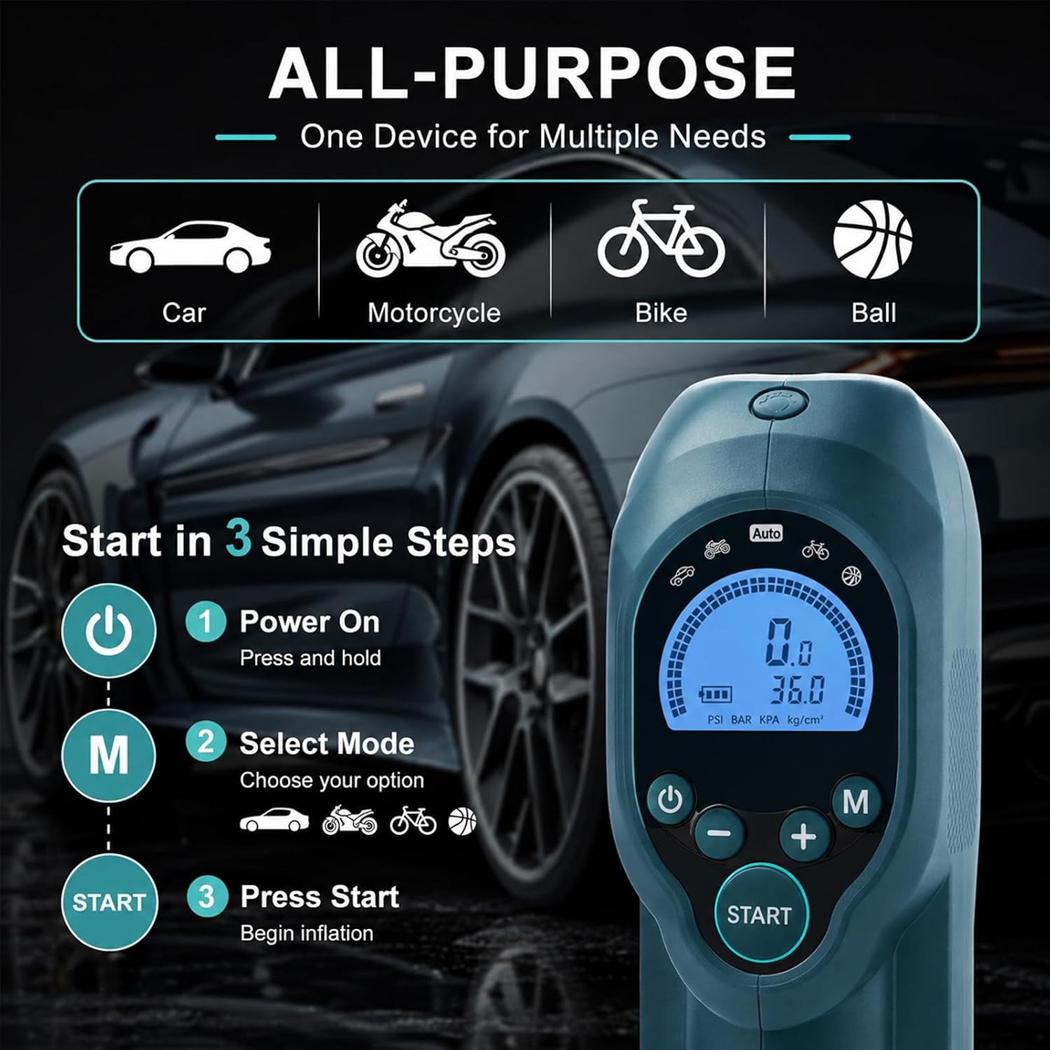 Thumbnail 2 de Waitley Tyre Inflator Air Compressor Cordless with 150 PSI — Makita 18V Battery Compatible