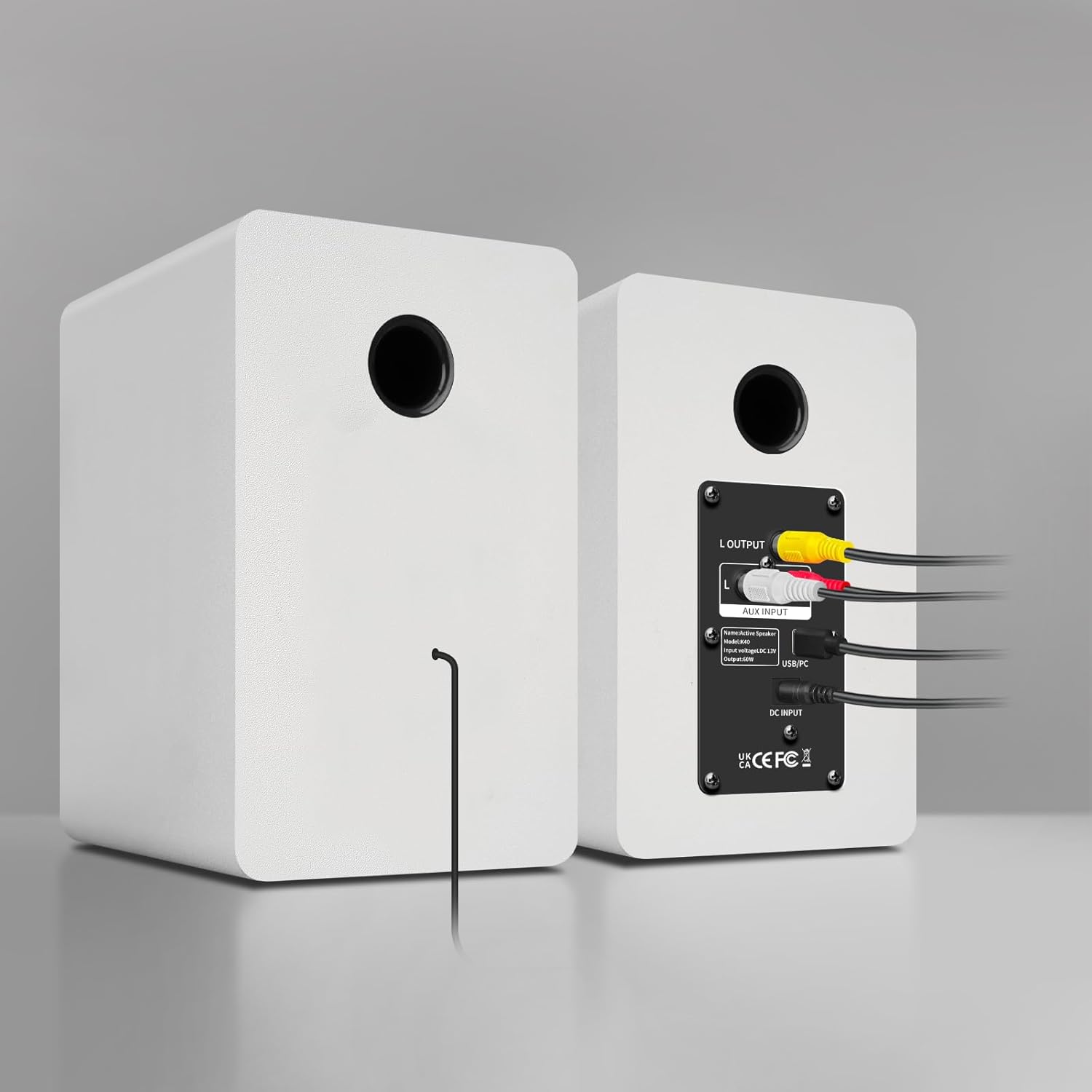 Thumbnail 5 de ZQMMSPK Active Bookshelf Speakers (60W) with Bluetooth 5.3, USB-C and AUX/RCA – White Stereo Set