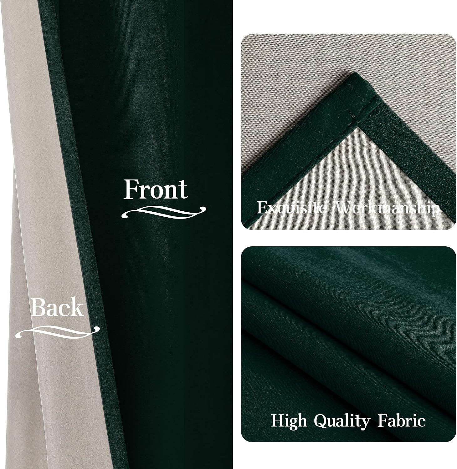 Detalle 1 de CUCRAF Velvet Blackout Curtains for Bedroom – 2 Panels, 55" x 88", Dark Green