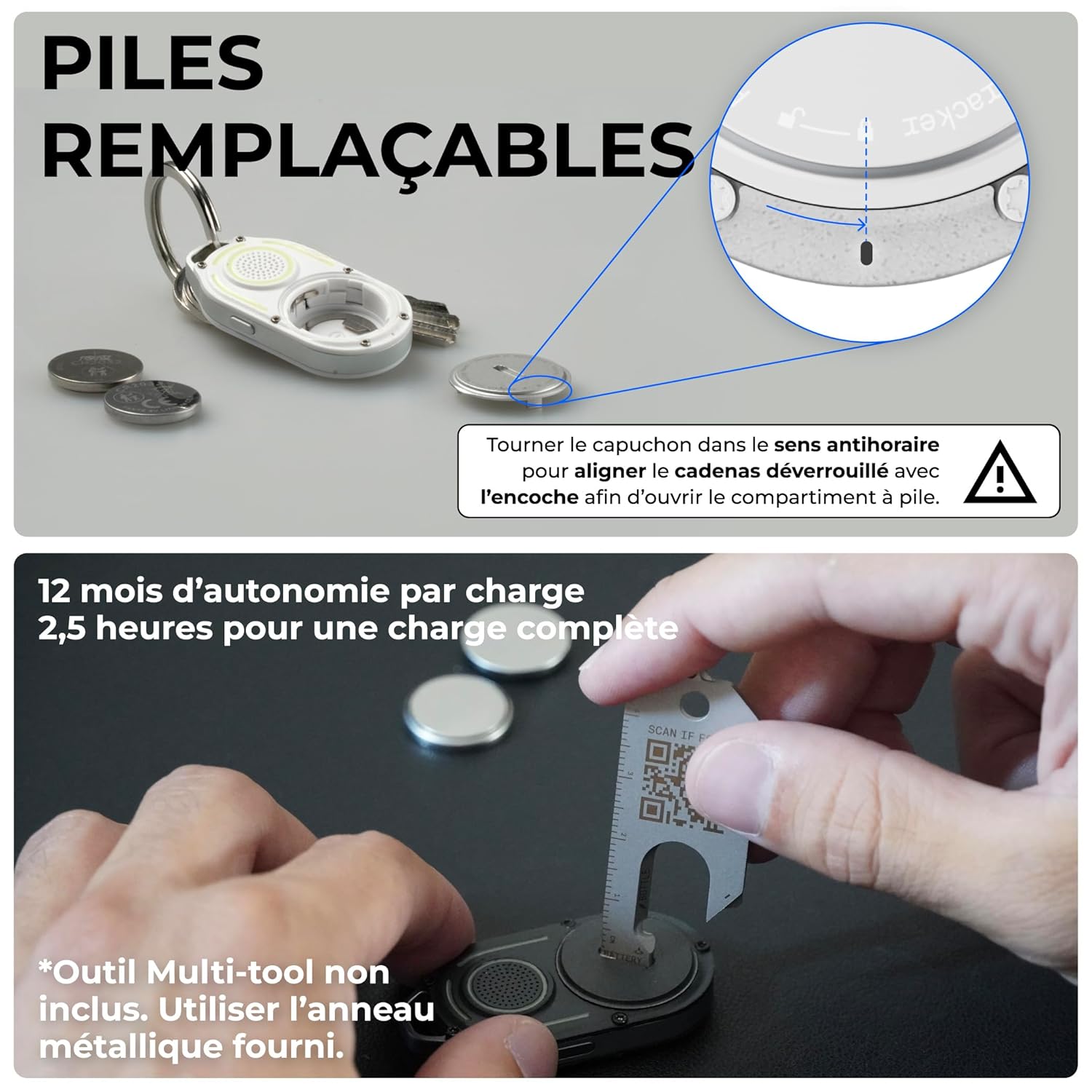 Detalle de Rolling Square AirNotch Pro – Porte-clé Bluetooth IP68 avec Find Hub, localisateur lumineux et alertes 360°