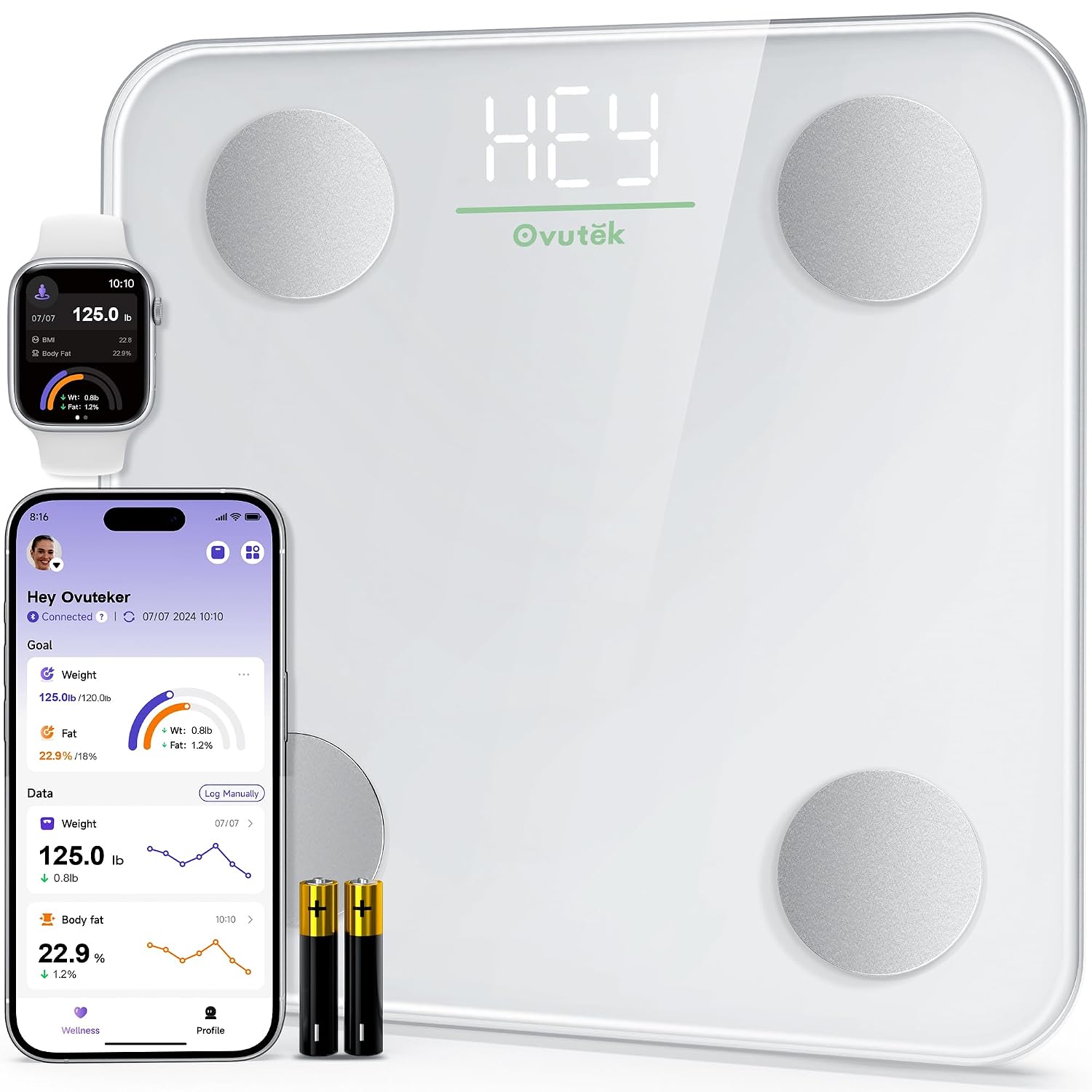 Detalle de Ovutek VFS335-WUS Smart Scale with BMI, Body Fat Tracking, 400 lb Capacity