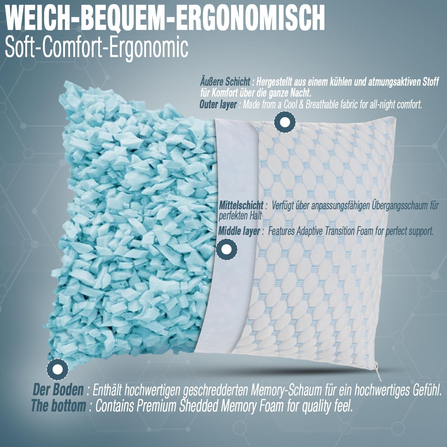 Detalle de Alkamto Adjustable Gel Pillow 73 x 48 cm