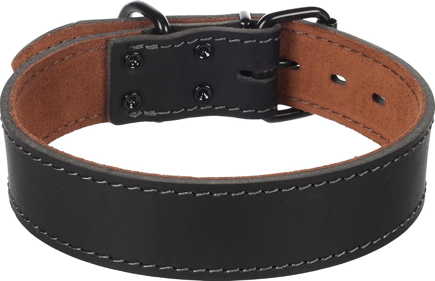 Detalle 2 de Flamingo Montana M/L – czarna skórzana obroża 35 mm z nitami i klamrą