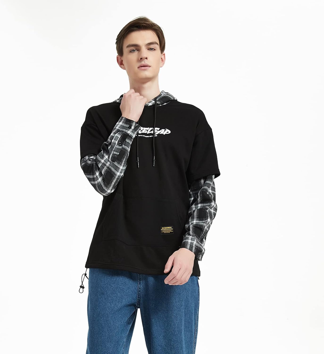 Detalle de GURUNVANI Unisex Kapuzenpullover 20wy801 – Patchwork-Hip-Hop-Style aus Baumwolle/Polyester
