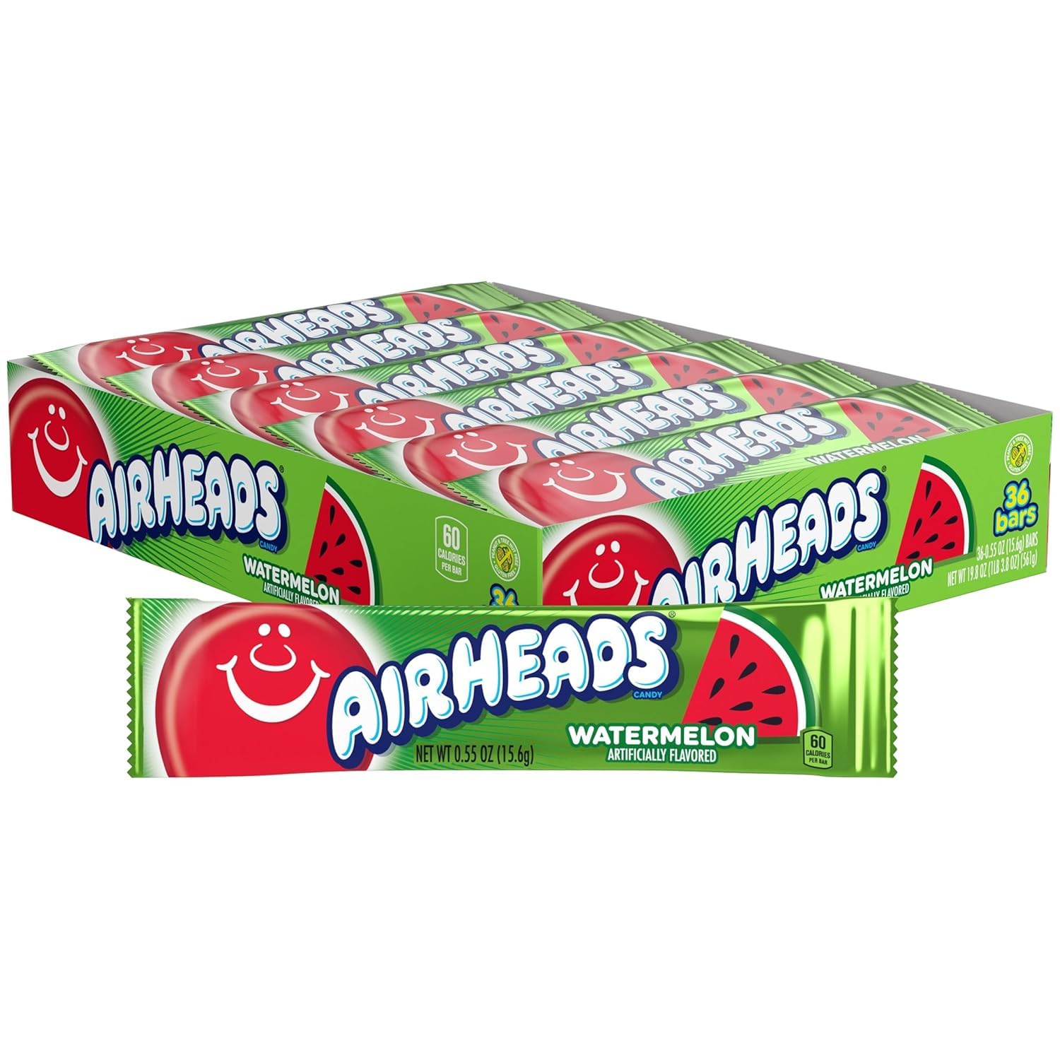 Detalle de Airheads 73390002039 Watermelon Taffy Bars, 36 Individually Wrapped