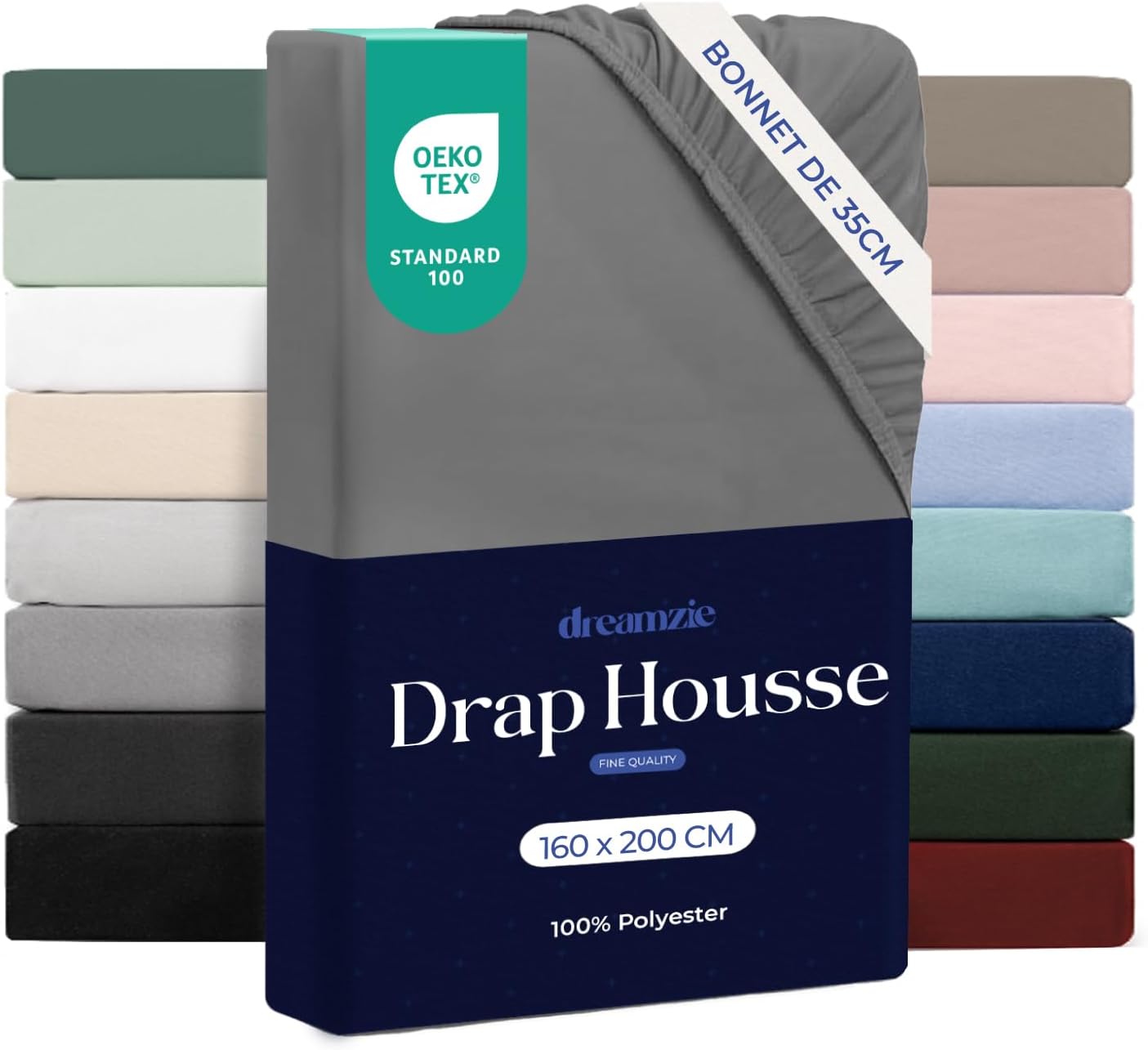 Detalle de Dreamzie Drap Housse 160x200 Bonnet 35 cm Anthracite