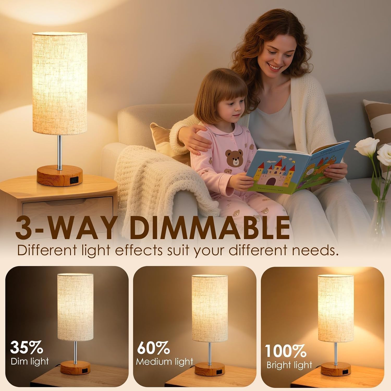 Detalle 2 de SANGFOR XLGZ-T1-003 Touch Table Lamps Set of 2, USB Charging, 3-Way Dimming