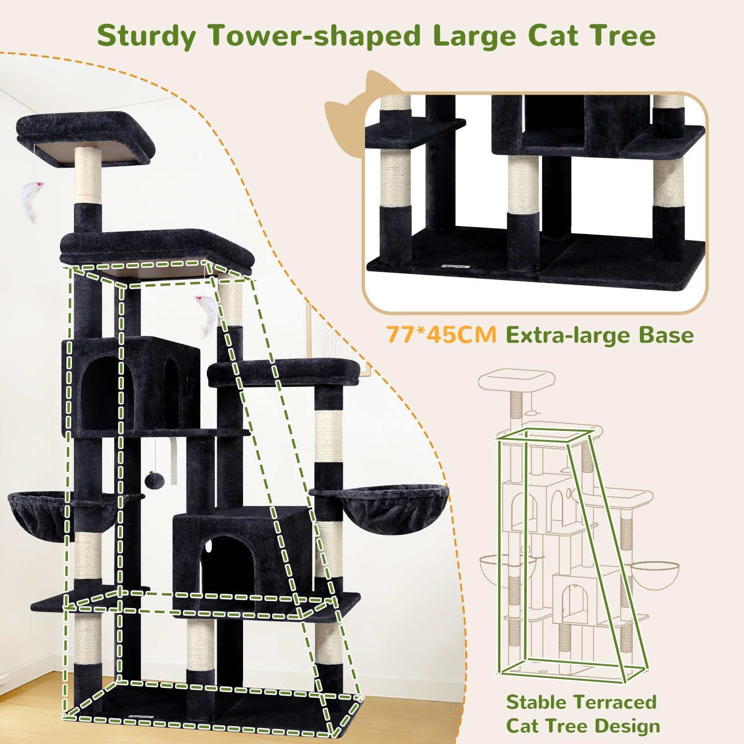 Detalle de Globlazer F74F 74-Inch Cat Tree with 8 Sisal Posts and 2 Condos