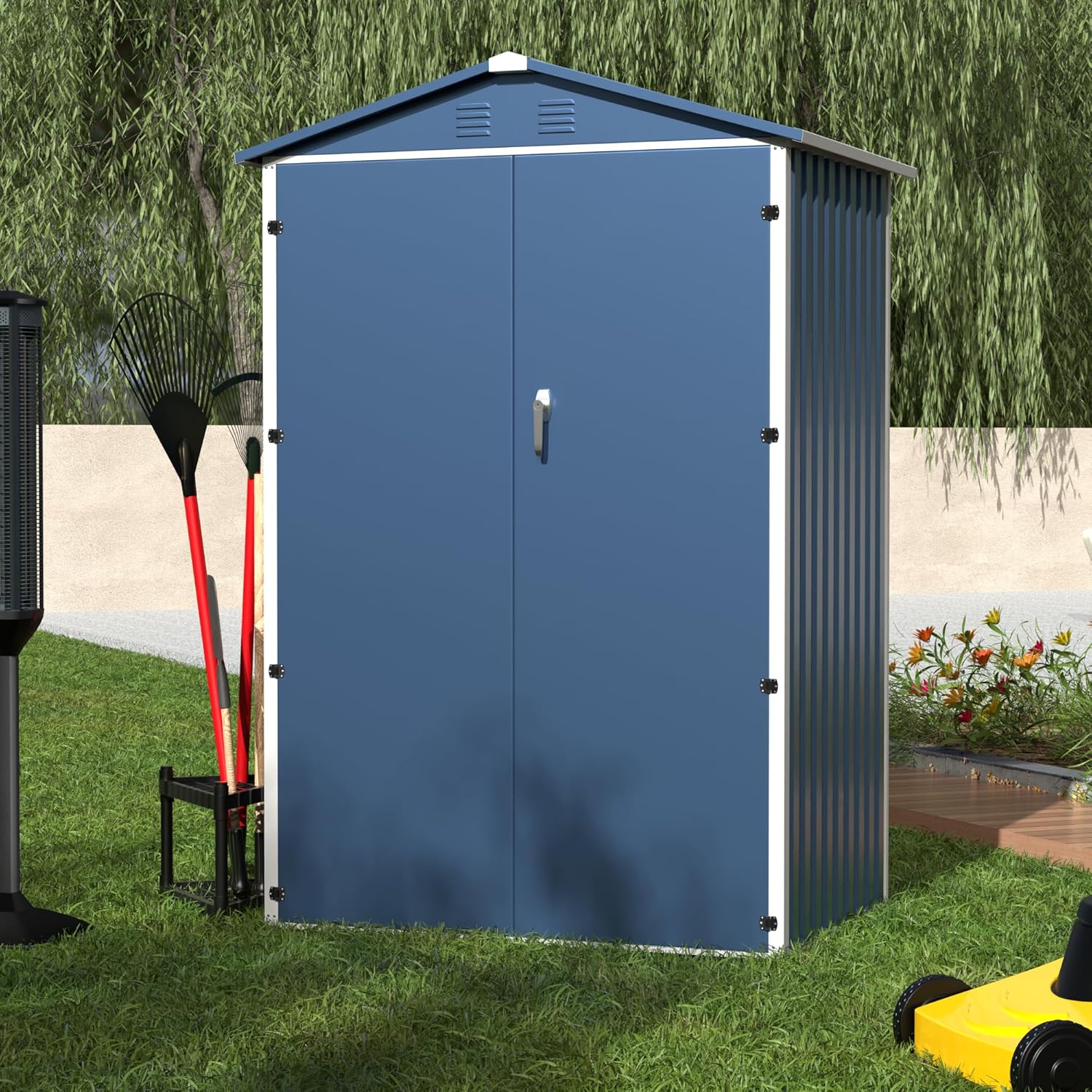 Thumbnail 6 de SUPEER Metall-Mähroboter-Garage mit Satteldach für Rasenmähroboter und Kleingeräte, schwarz (ca. 62 × 90,5 × 88,8 cm)