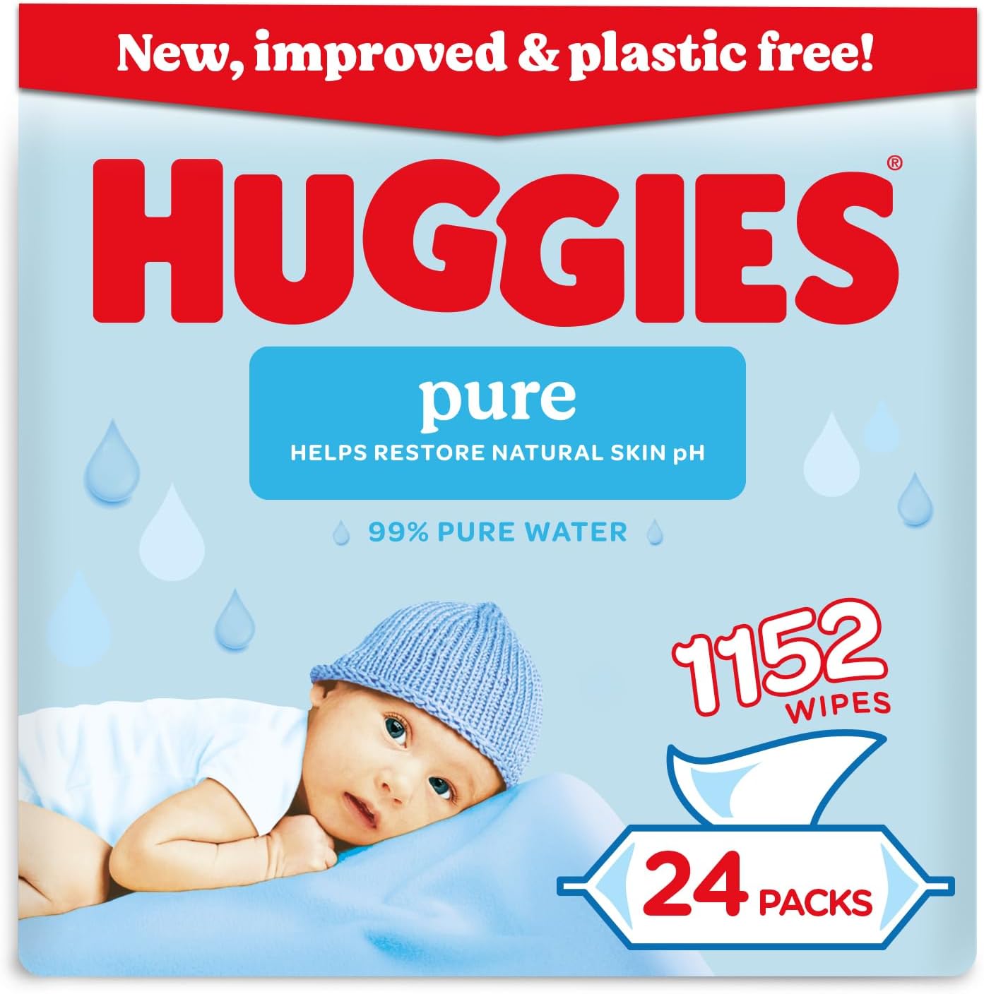 Detalle de Huggies Pure Plastic Free Baby Wipes 1152 Pack