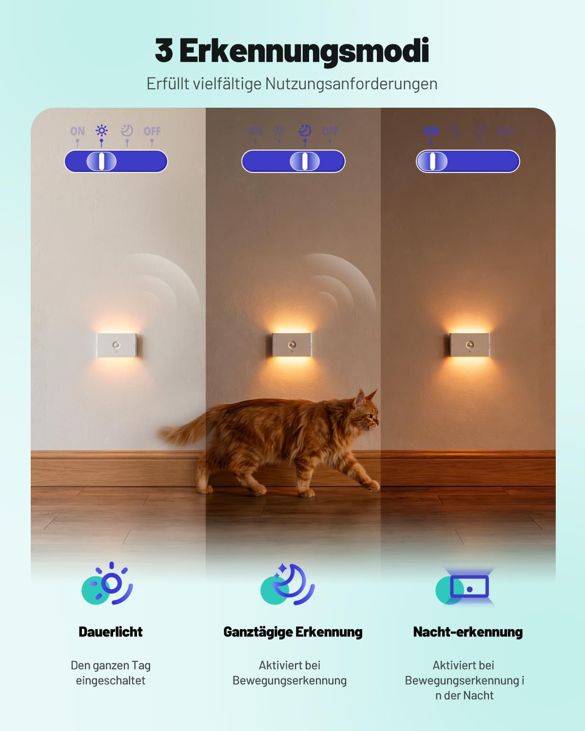 Thumbnail 1 de Treppenbeleuchtung mit Bewegungsmelder & Dämmerungssensor (6er-Set) – dimmbares LED Nachtlicht mit Akku