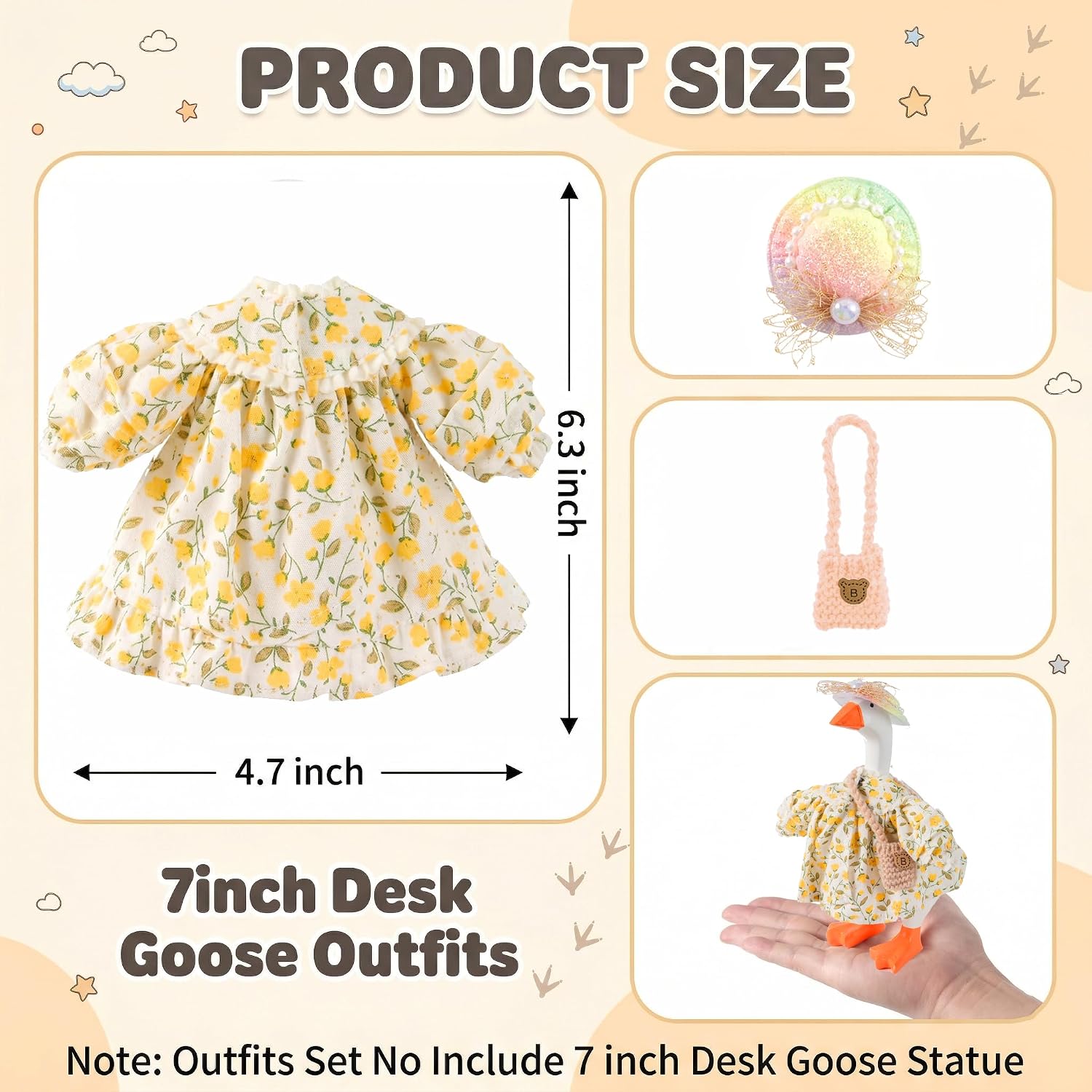 Detalle de 7inch Desk Goose Outfits: Rustic 3-Piece Dress Gift Set for Magnetic Desk Geese