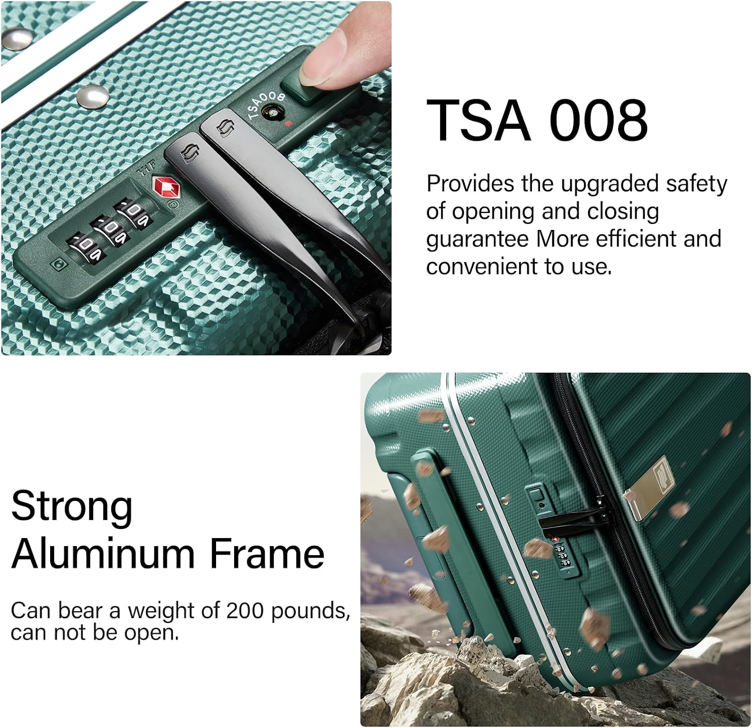 Thumbnail 6 de Hanke Front Opening 20-Inch Cabin Luggage: Blackish Green Hard Shell with 4 Dual Spinner Wheels