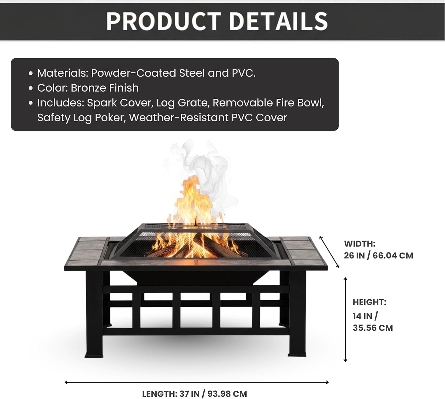 Thumbnail 6 de Pure Garden 37โ Marble Fire Pit ๐ช